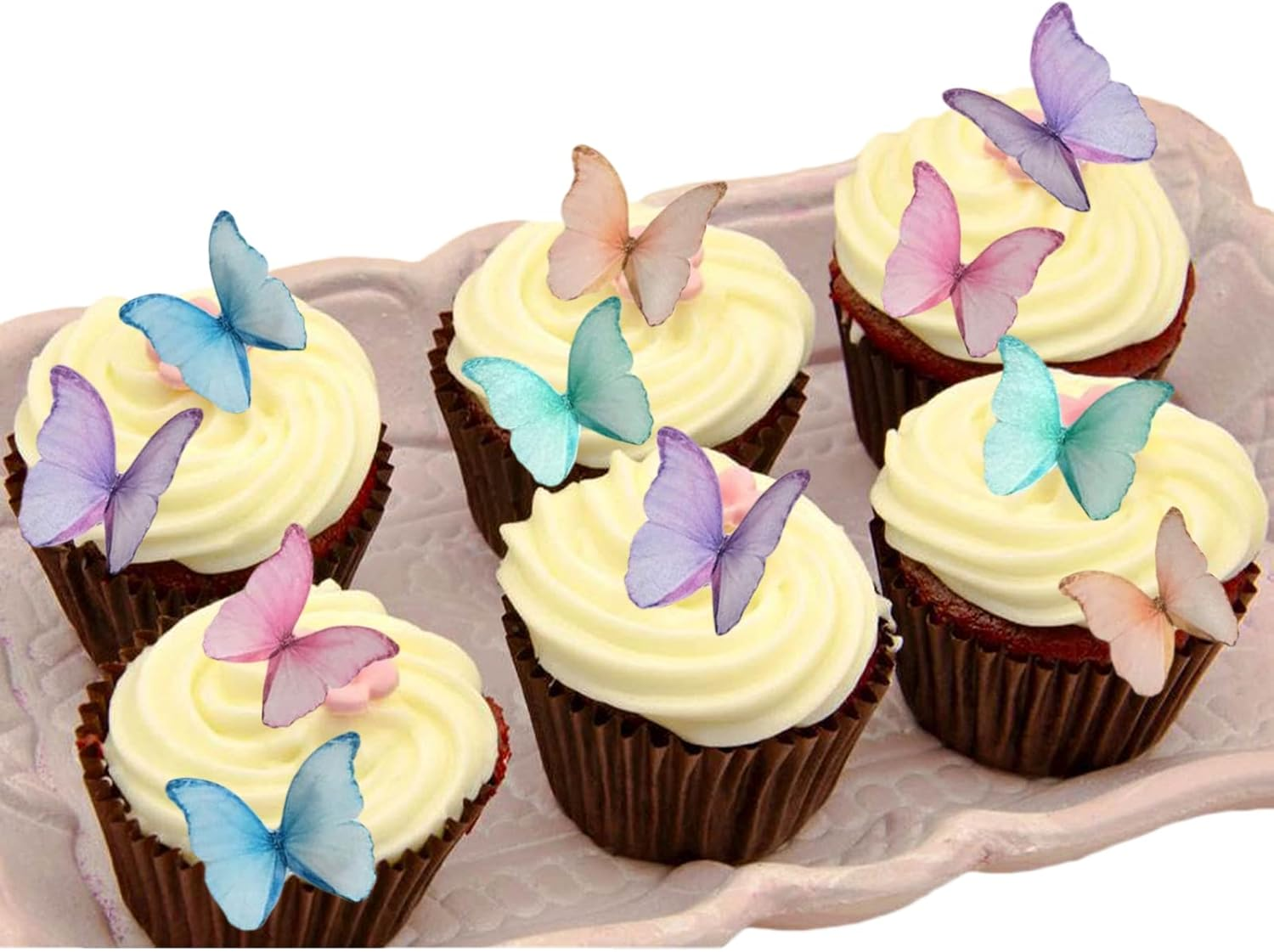 48Pcs Edible Wafer Paper Butterflies Cupcake Topper Purple Pink Green Cake Decorations Mixed Color