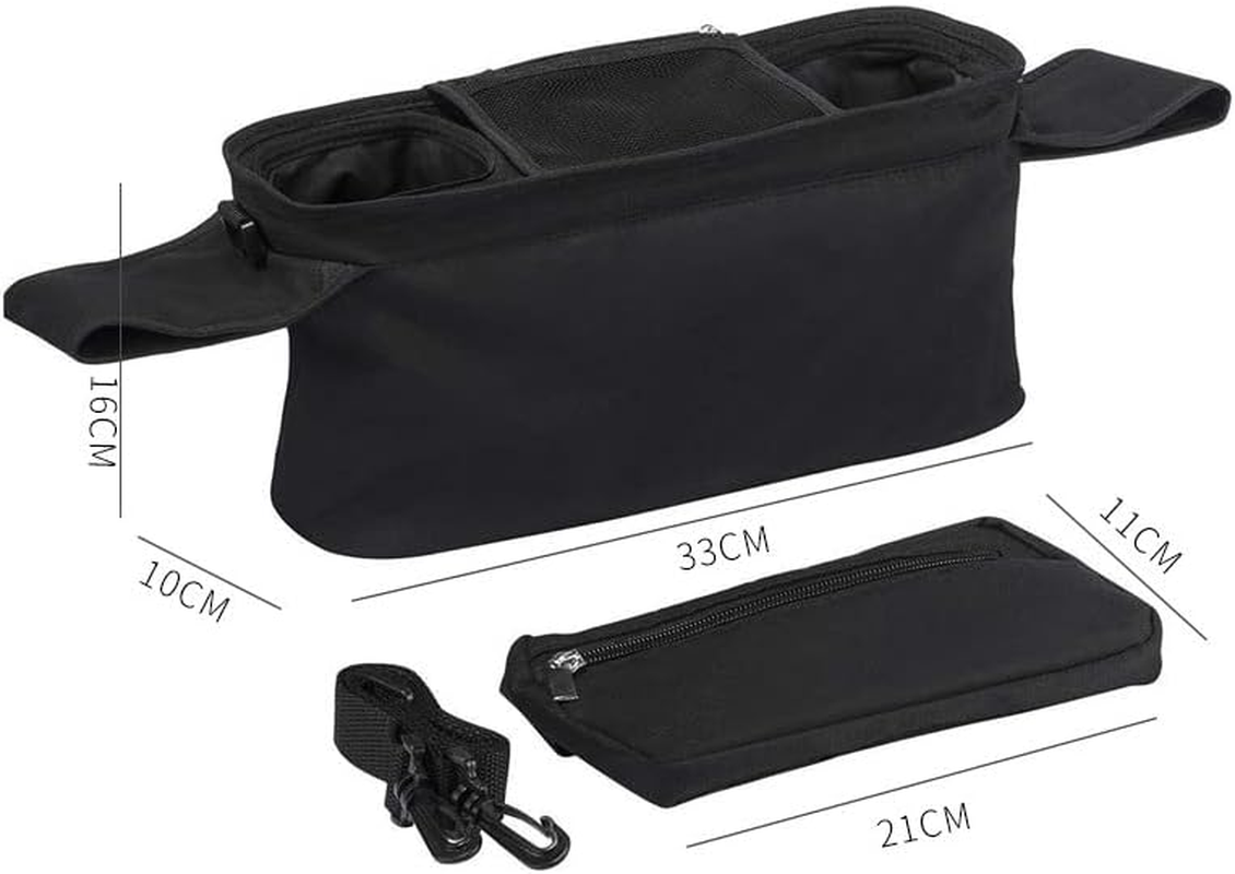 Anfylife Unversal Stroller Organizer with 2 Insulated Cup Holders, Adjustable Hook + Strap, 8-Pocket Diaper Caddy & Wipe Dispenser, Suitable for Newborns and New Parents,Black image number 3