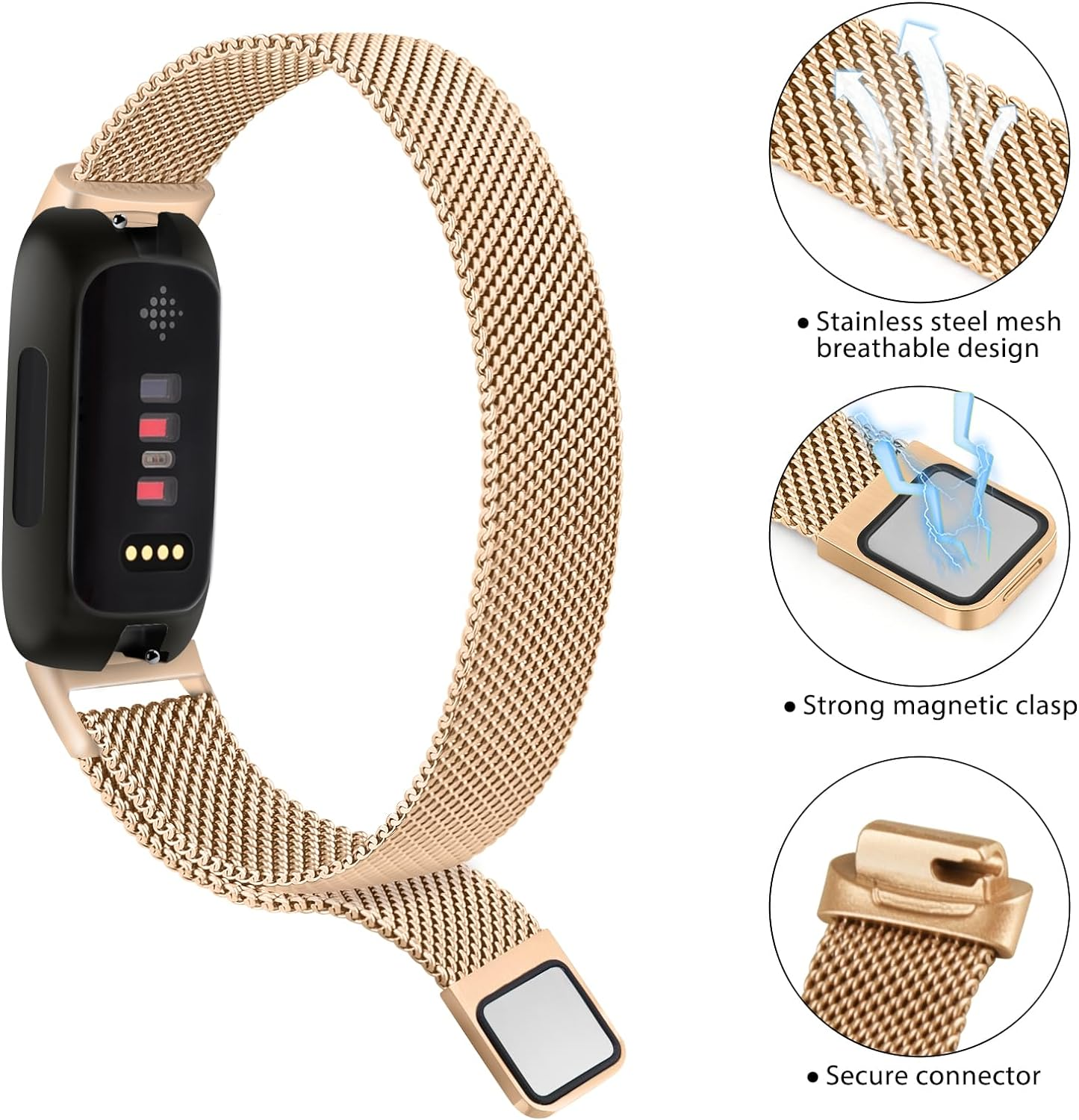 Leonids for Fitbit Inspire 3 Bands, Stainless Steel Mesh Loop Writband Straps for Fitbit Inspire 3 Fitness Tracker for Women Men image number 6