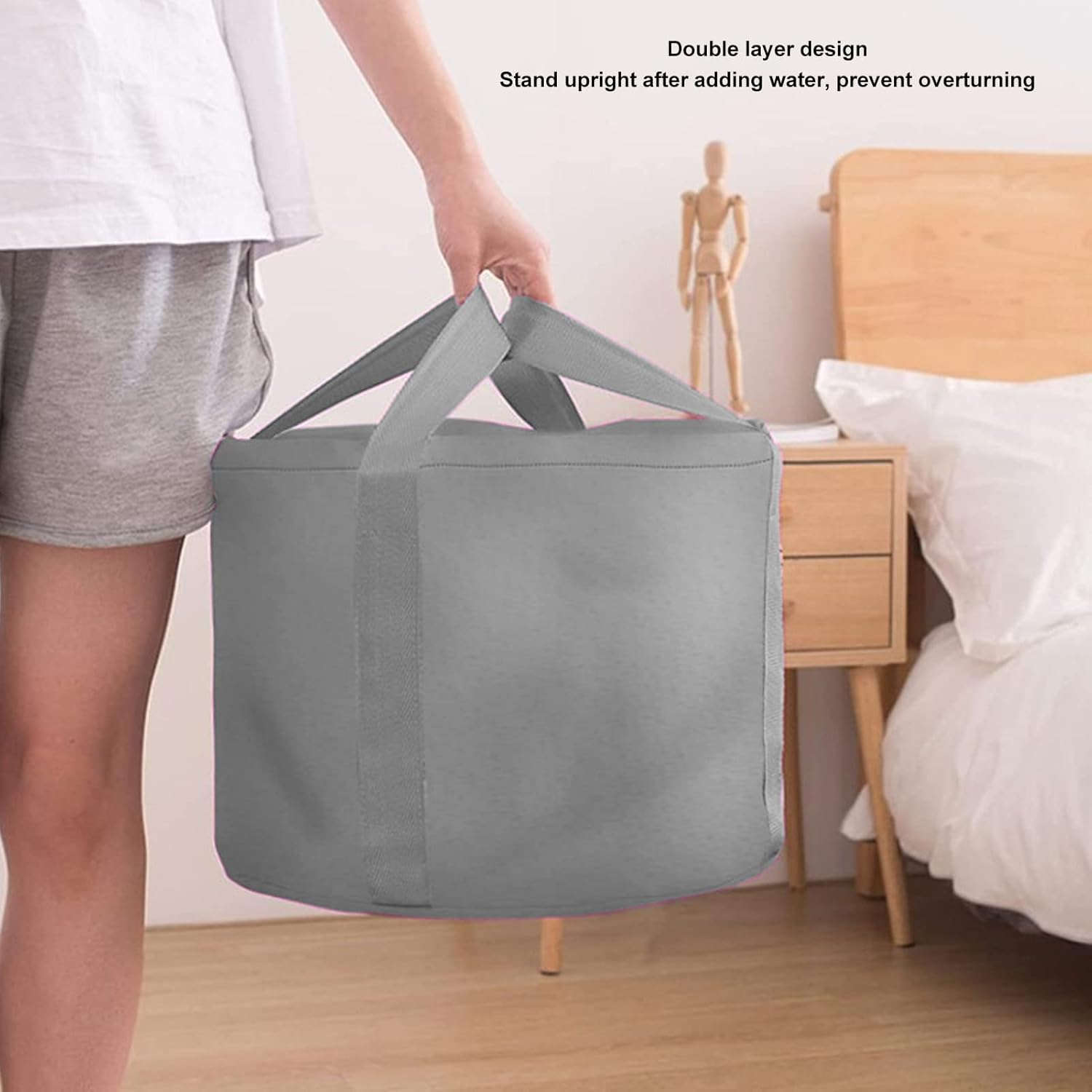 Collapsible Foot Bath Tub for Travel Camping Portable Foot Soaking Tub Foldable Double Layer Foot Bucket for Soaking Feet with Storage Bag(Grey) - Navy Blue image number 6