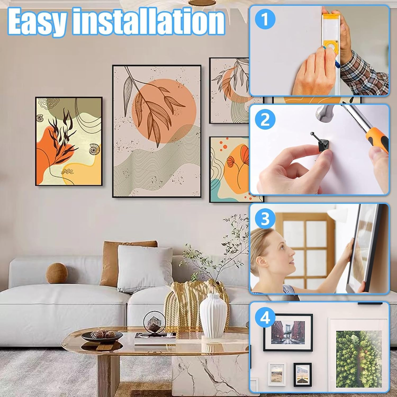 Picture Hangers, 100 Pieces Picture Hanging Kit Including 30Lb and 50Lb Picture Hanging Hooks, Picture Hooks with Nails for Picture Frames, Hanging Pictures, Clocks on Drywall and Wood Walls (Black) image number 1