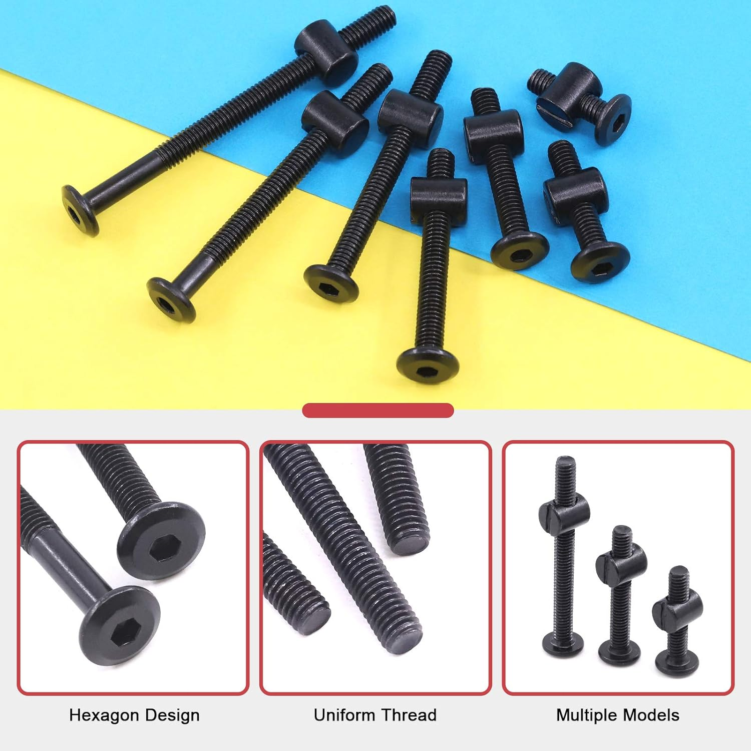 Hilitchi M6 Black Hex Socket Head Screws Bolts Barrel Nuts Hardware Assortment Kit for Crib Baby Bed Furniture Cots and Chair (Assortment Kit-140Pcs)