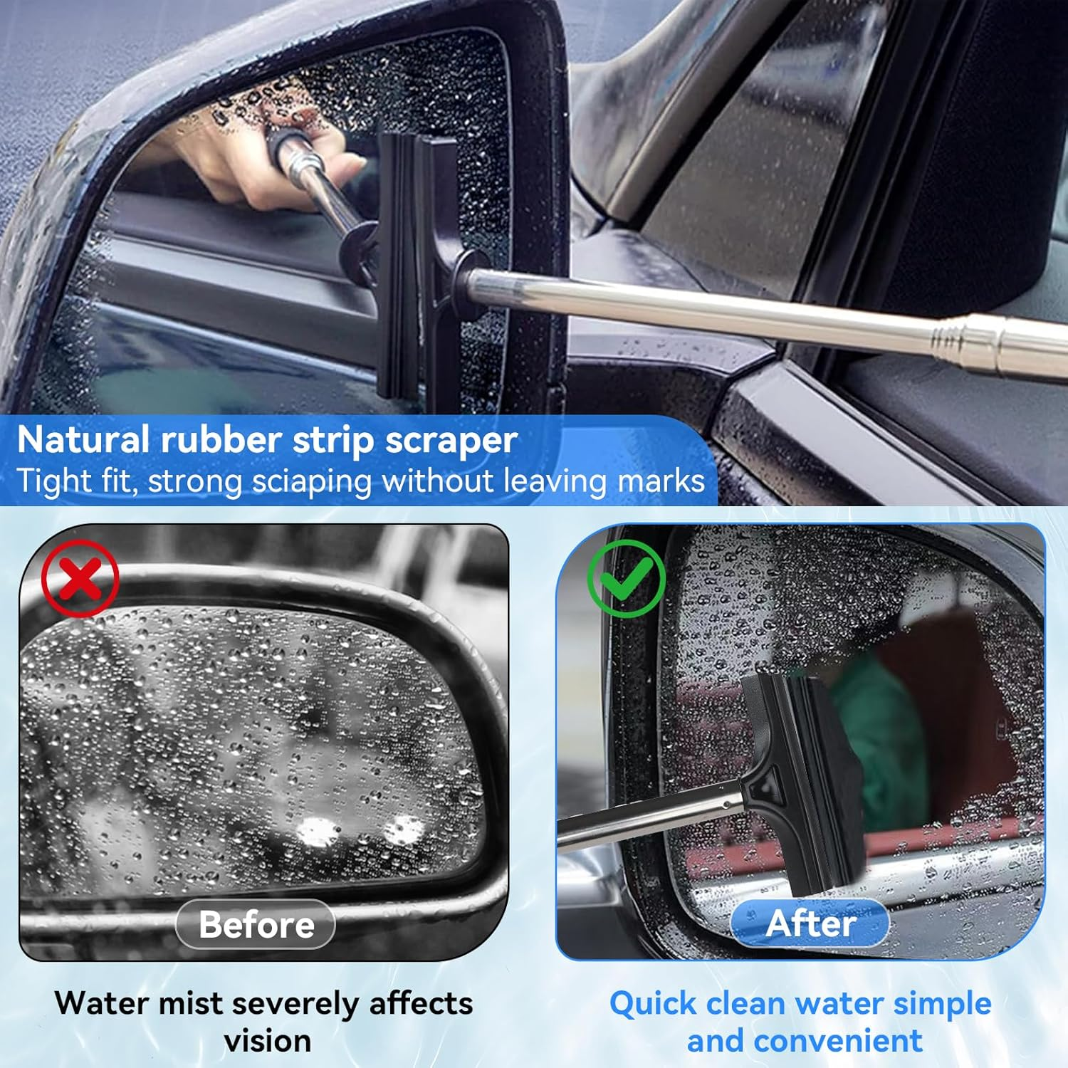 2PCS Retractable Rear View Mirror Wiper, Extendable Squeegee for Car Side Mirrors Rearview Wiper Wing Mirror, Cleaner Windshield Cleaning Tool Rainy, Car Exterior Care Supplies Wipers Blade (Black) - Pink image number 2