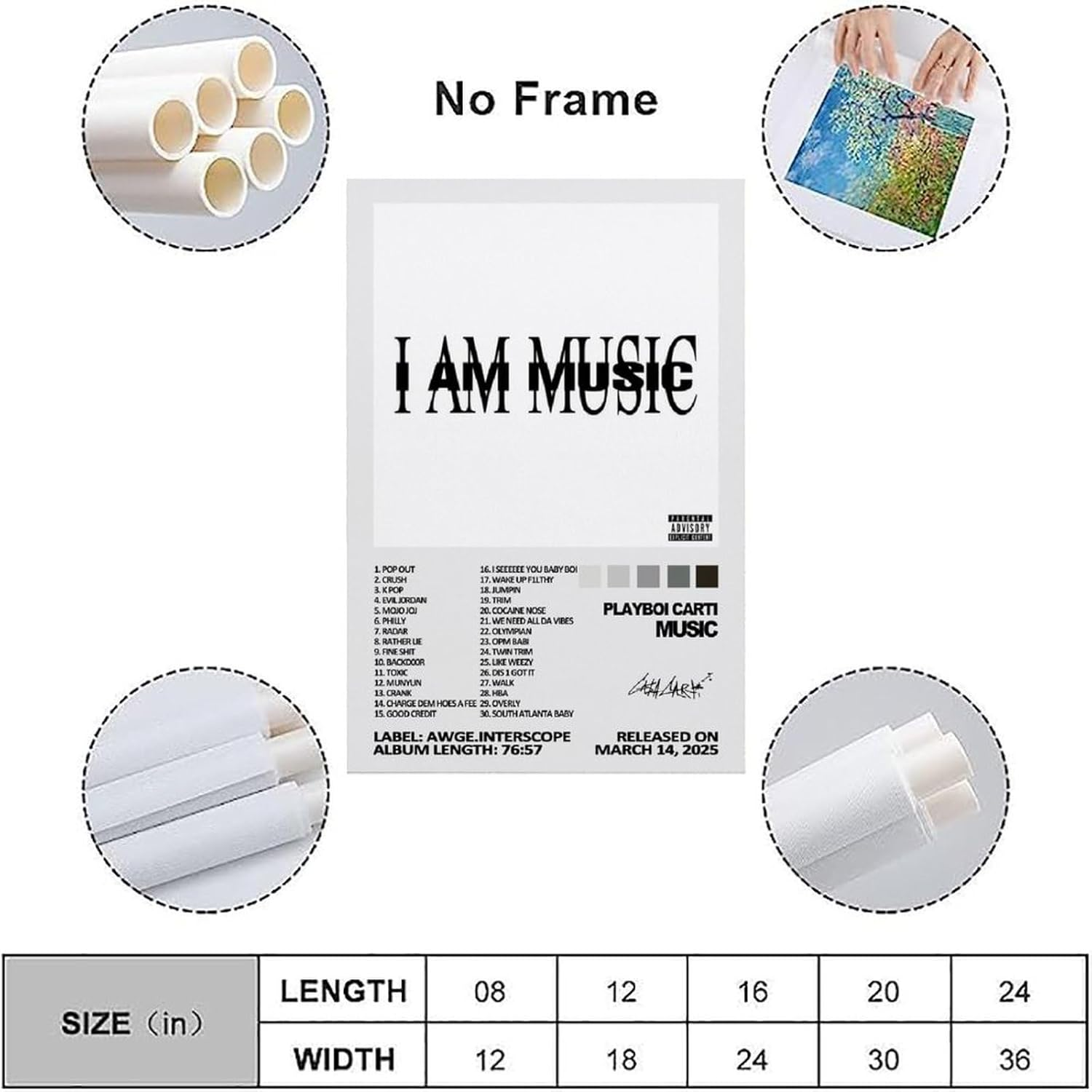 Music Playboi Album Carti Poster Poster Canvas Painting Wall Art Picture Home Decor Print for Bedroom Living Room Dorm Study Bar Office 08X12Inch(20X30Cm) image number 2