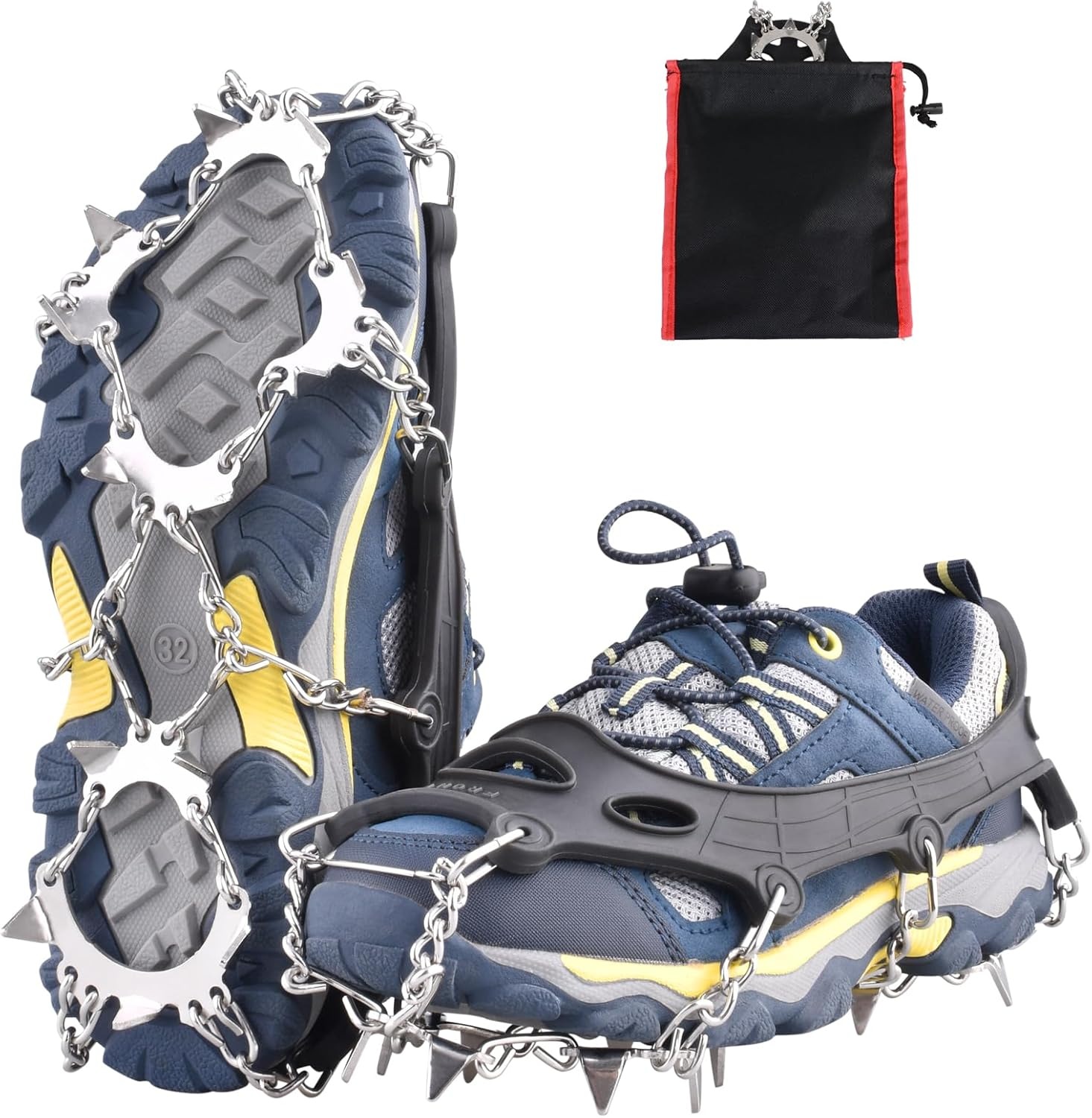 TRIWONDER Ice Snow Grips over Shoe/Boot Traction Cleat Rubber Spikes Slip-On Stretch Footwear Traction Anti-Slip Spikes Crampons