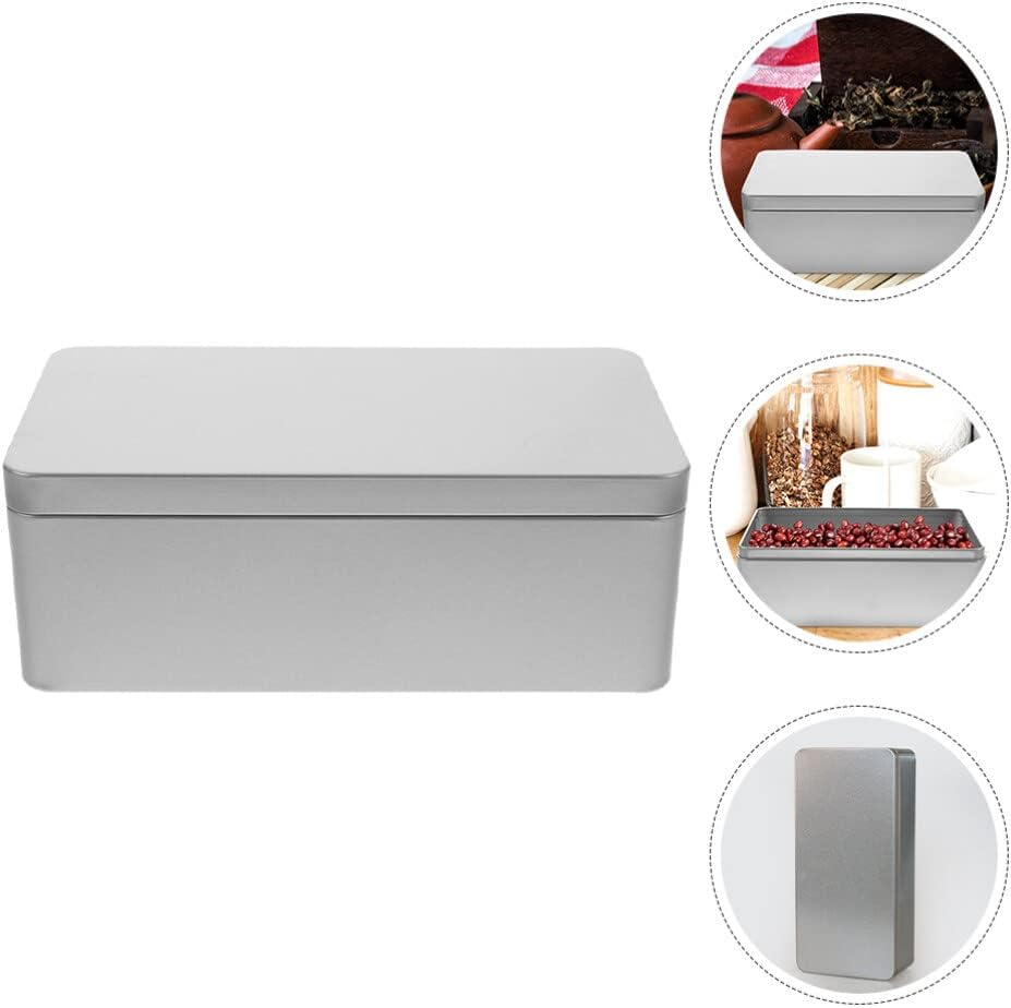 Angoily Rectangular Empty Tin Container with Lid - Tinplate Storage Box for Candy, Cookie, Jewelry, Trinket, Coin, Tea, Coffee