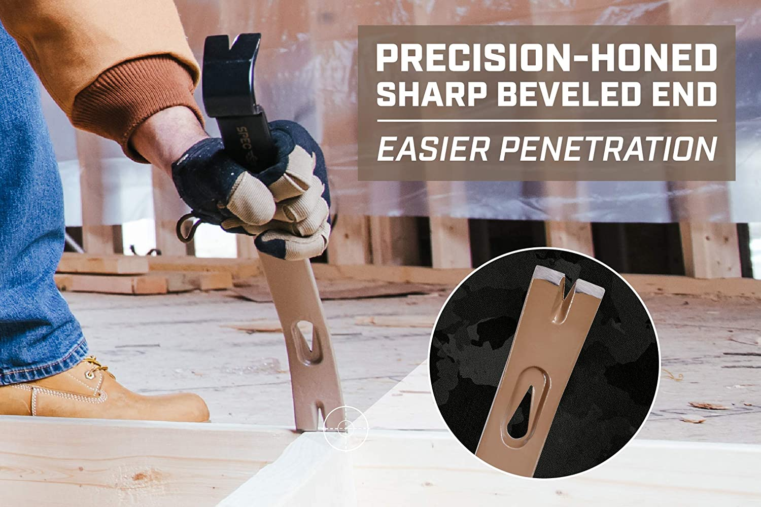 Spec Ops Tools 10" Cats Paw & 15" Flat Pry Bar Set Crowbar Tool Set, Teardrop Nail Pullers, High-Carbon Steel, 3% Donated to Veterans image number 5