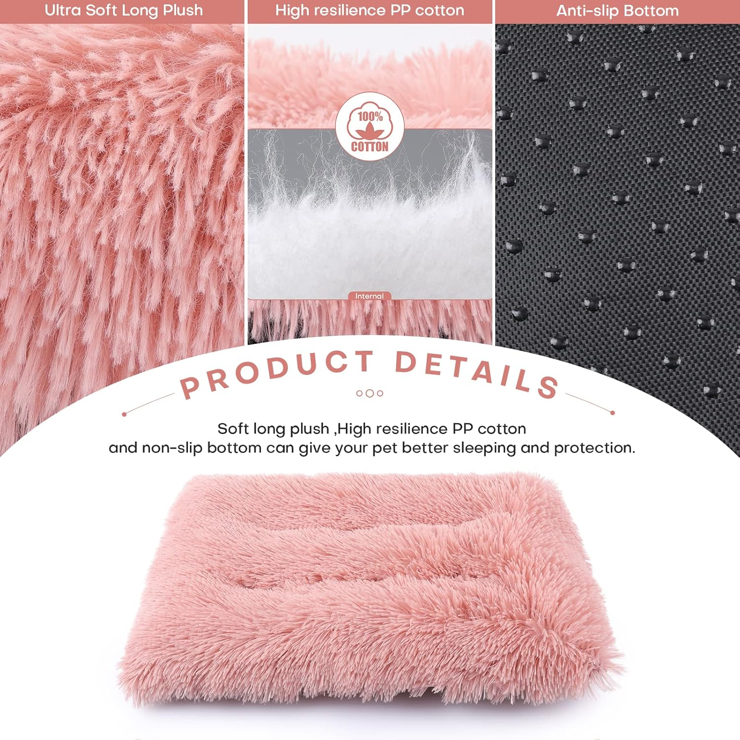 Lucky Monet Small Dog Beds 24" X 18", Fluffy Calming Dog Bed Washable Dog Crate Mat Plush Rectangle Pet Bed with Anti-Slip Backing, Long Plush Pet Beds for Dogs Cats Puppies image number 5