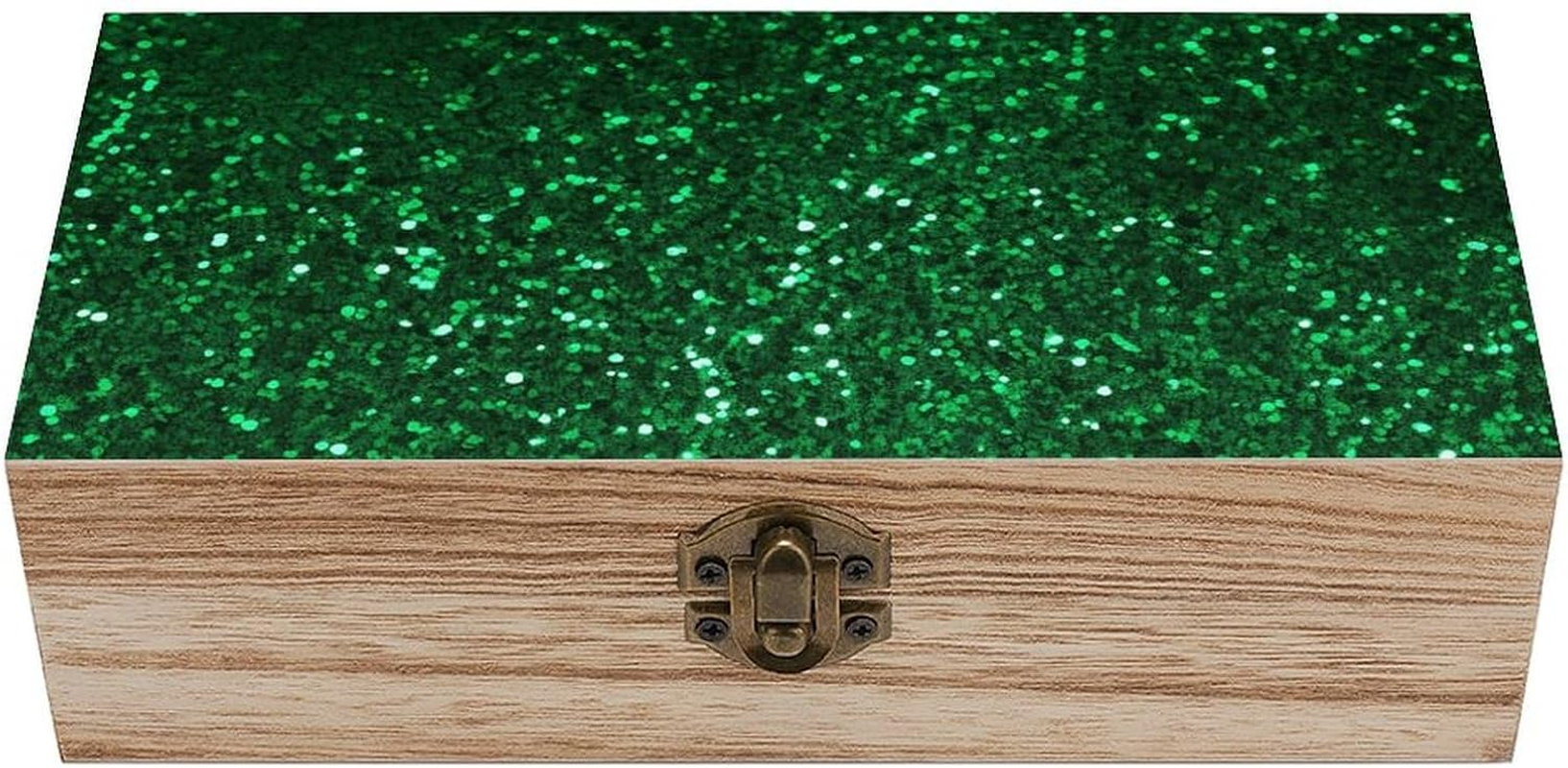 Green Sequin Sparkle Wooden Box Wood Wedding Keepsake Boxes with Lids Small Decorative Boxes Lightweight Wooden Memory Storage Box for Crafts Keepsakes Jewelry Photo Letter Storage image number 6