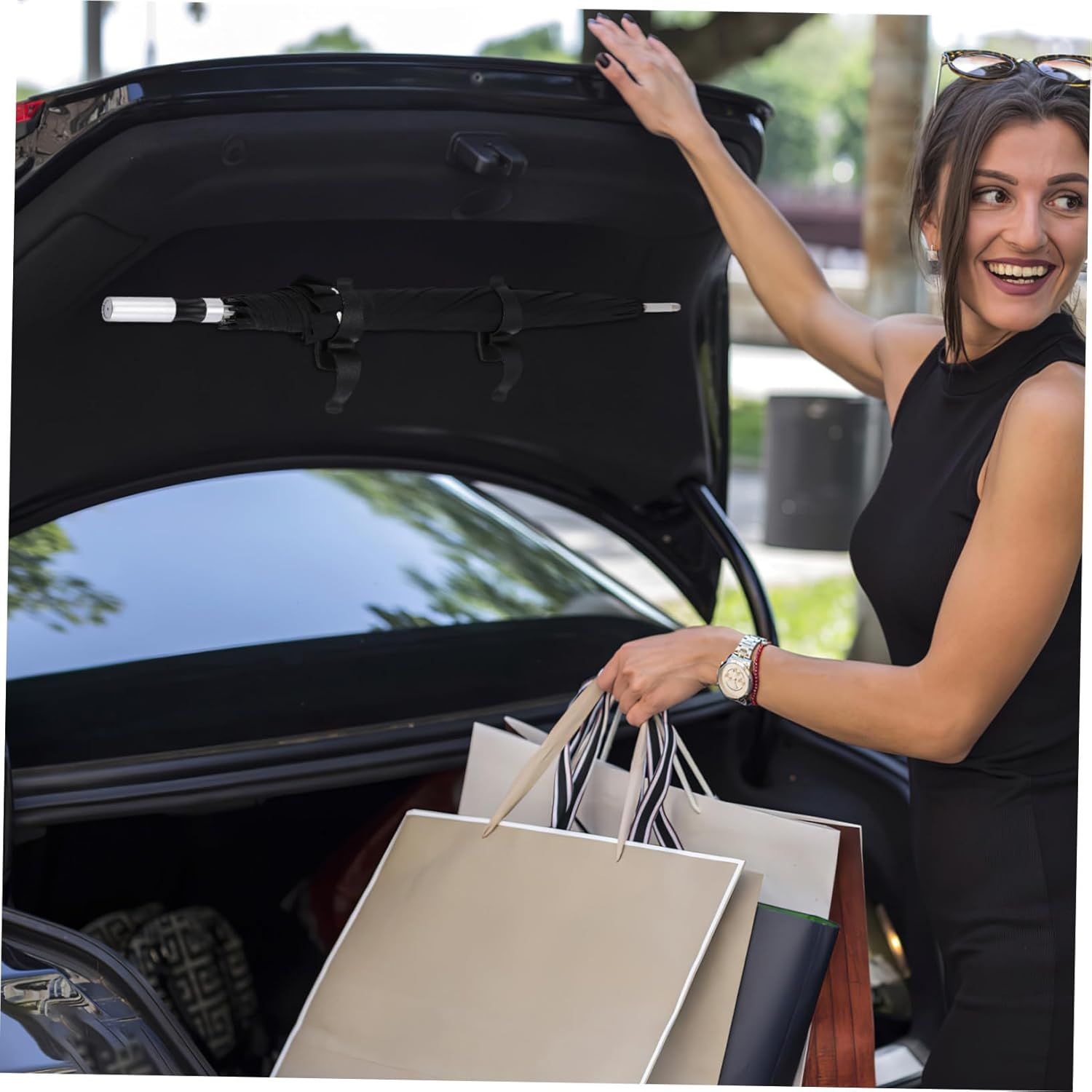 2 Pcs Car Umbrella Clip Rack Black Abs Plastic Screw Install Holder Hook Organizer for Trunk and Door Heavy Duty Multi-Function Car Accessories for Umbrella Fishing Rod Club image number 1