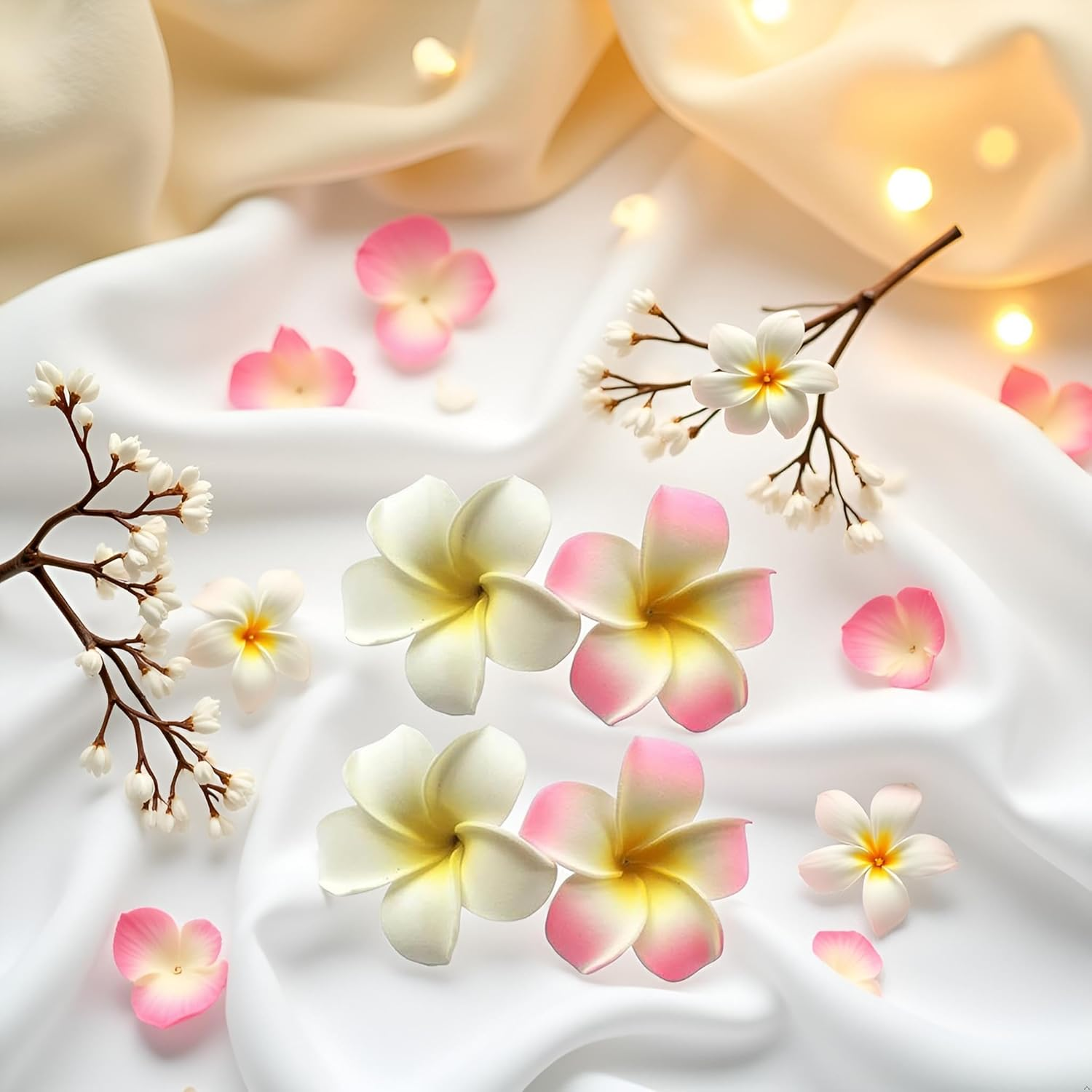 Pack of 4 7 Cm White and Pink Hawaiian Frangipani Plumeria Foam Head Flower Party Beach Hair Clip Hair Clips