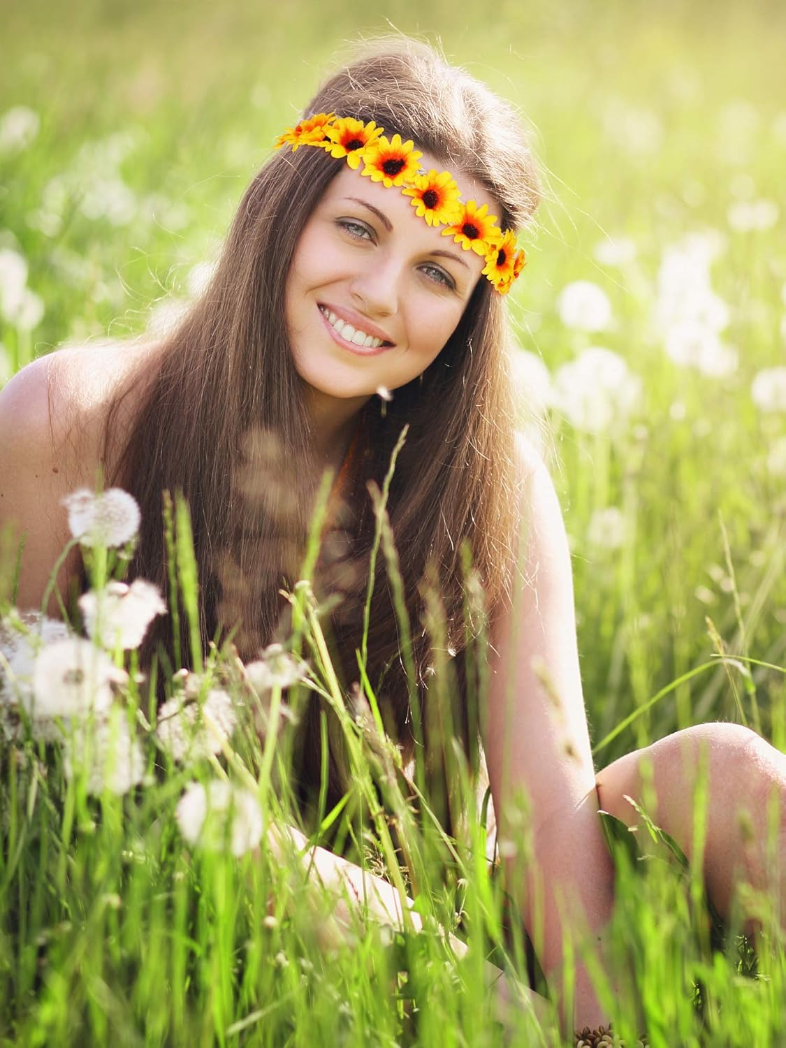 8 Pieces Sunflower Crown Hair Wreath Daisy Flower Headbands Hippie Headbands Adjustable Floral Bridal Headpiece for Hippie Party Wedding Festivals Photo Props