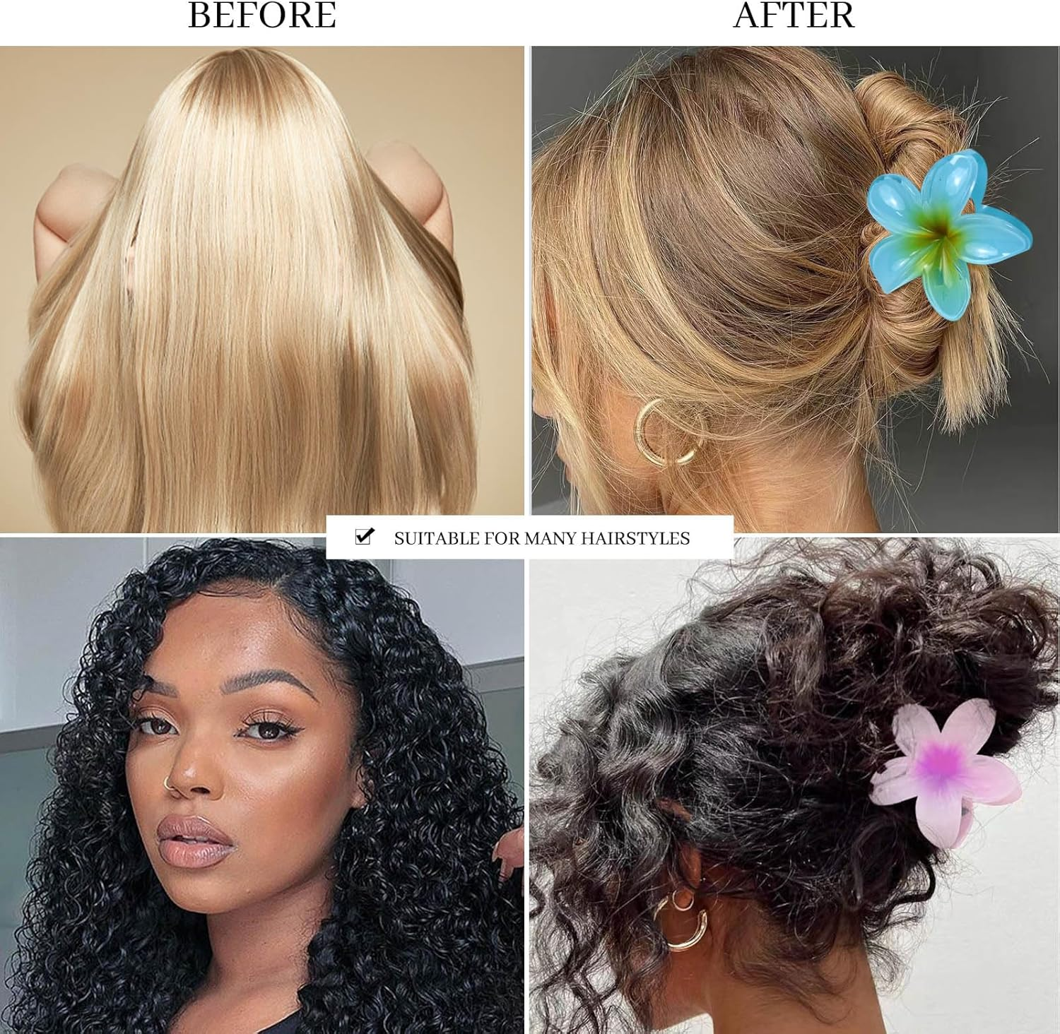 Kavya Plastic Flower Hair Clips, Pack of 12, Multicoloured Acrylic Hair Clip, Women'S Non-Slip Hair Clips, Elegant Hair Accessories image number 1