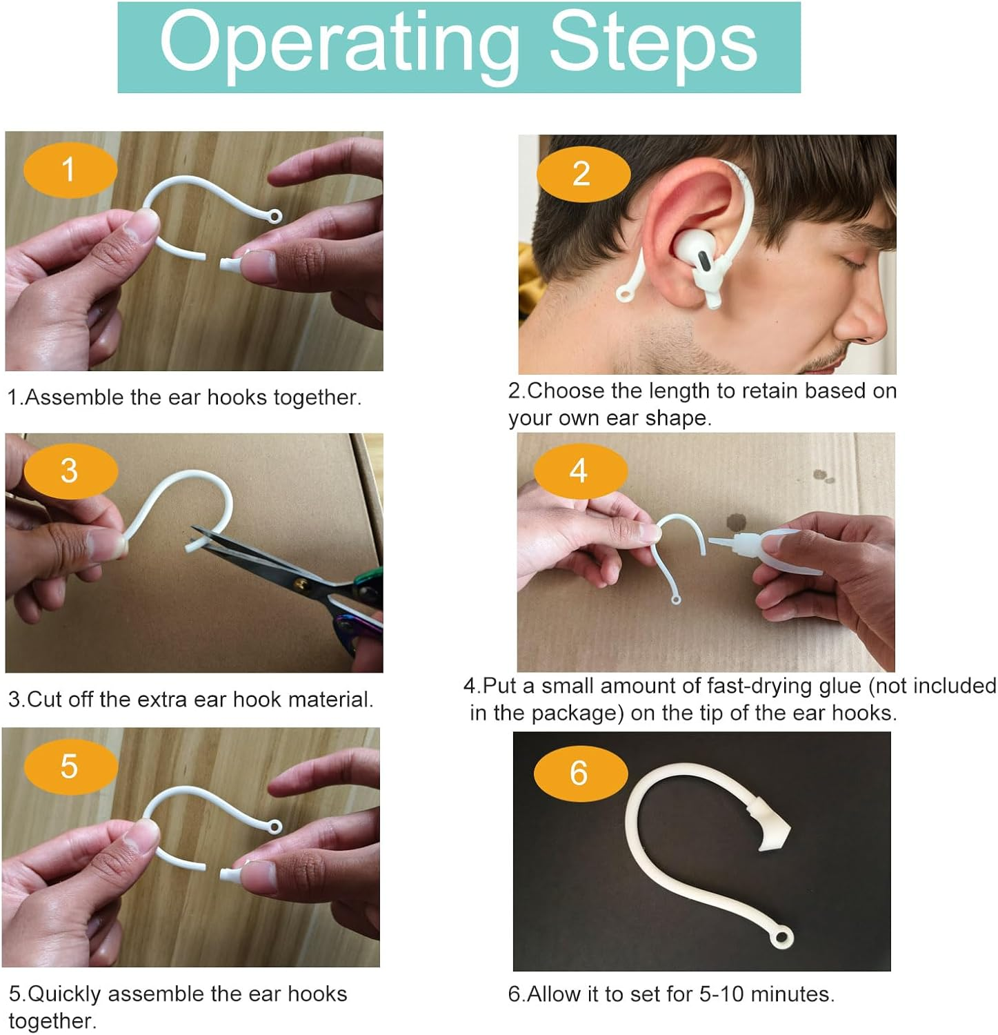 Adjustable Ear Hooks Compatible with Airpods 4, 3, 1, 2 and Pro & All In-Ear Headphones with Stems - 2 Pairs Secure & Comfortable Prevent Falls Ear Holders for Headphones - Easy to Install (White) image number 3