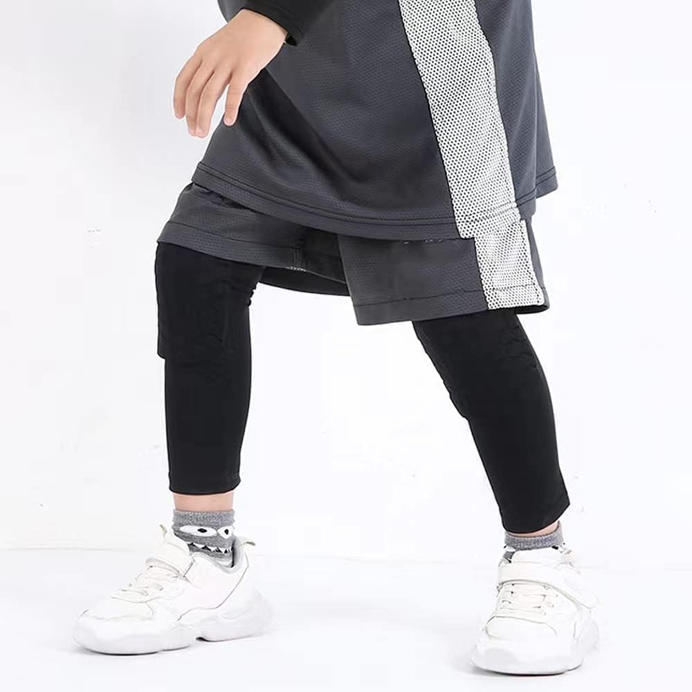 Children Knee Support Protector Cover,Kids Sun Protection Long Sleeves Sponge Knee Brace Pad,Cooling High Elasticity Leg Sleeves Non-Slip Breathable (Black, S)