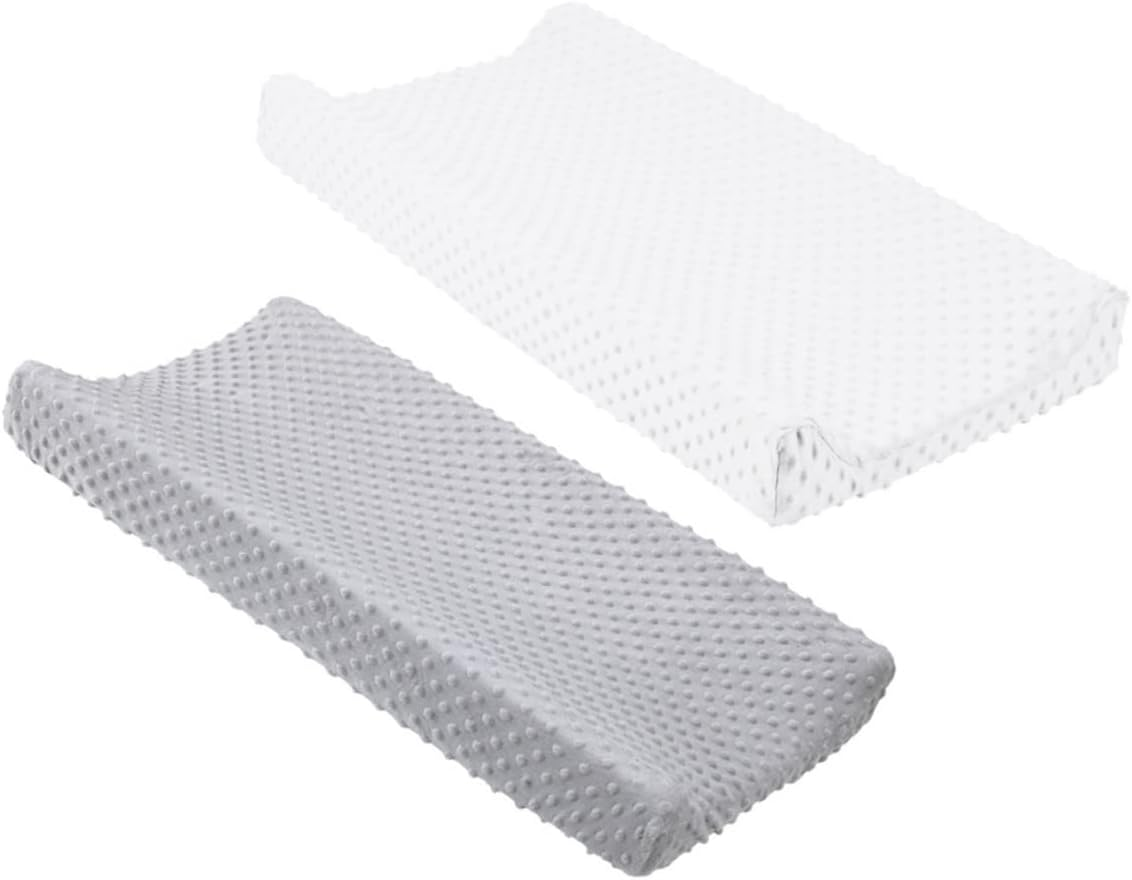 2Pcs Baby Changing Pad Cover Polyester Changing Pad Protector for Infant in White and Grey for Nursery Use