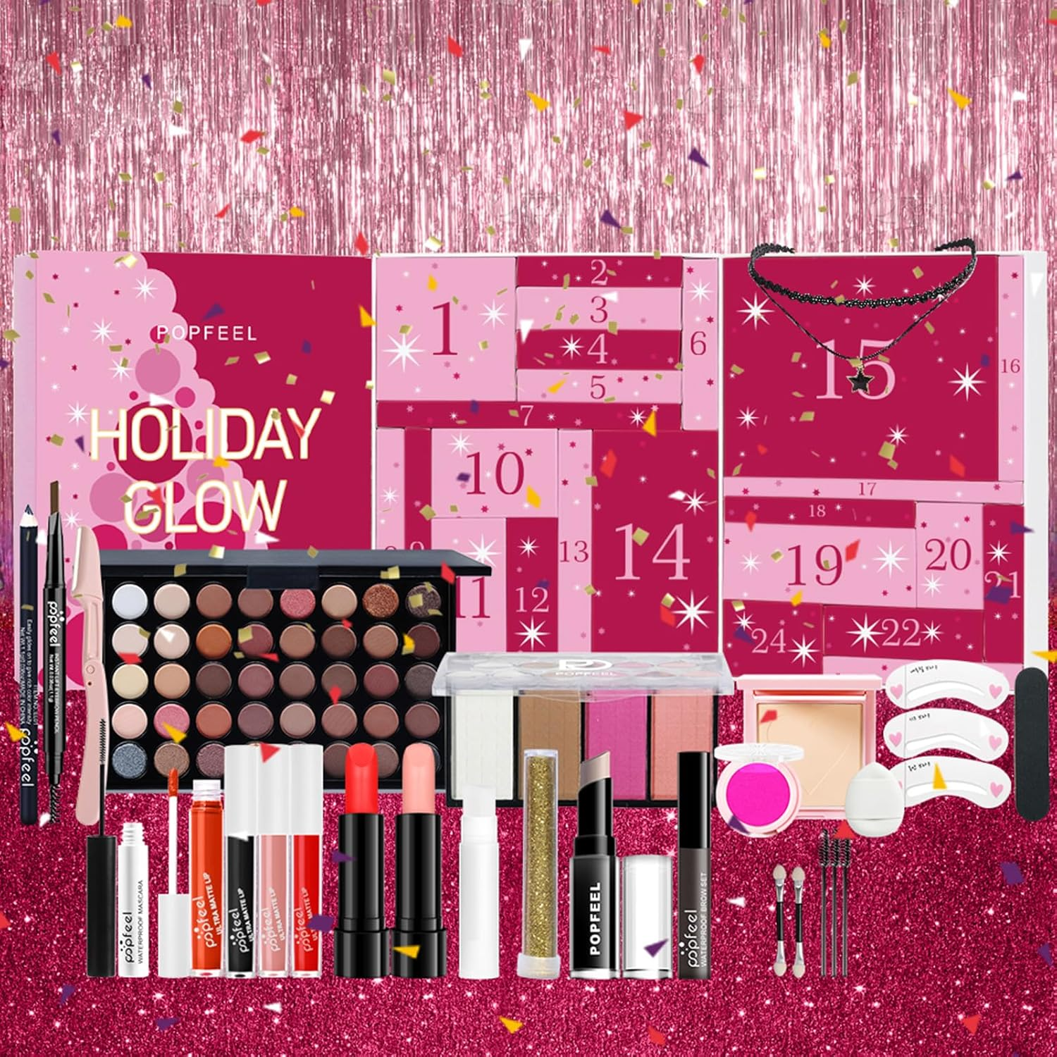 Dynaeuty Makeup Advent Calendar 2025, Christmas 24 Days Countdown Calendar Makeup Gift Set, Christmas Individual Gift Box Calendar for Women Full Kit - 01