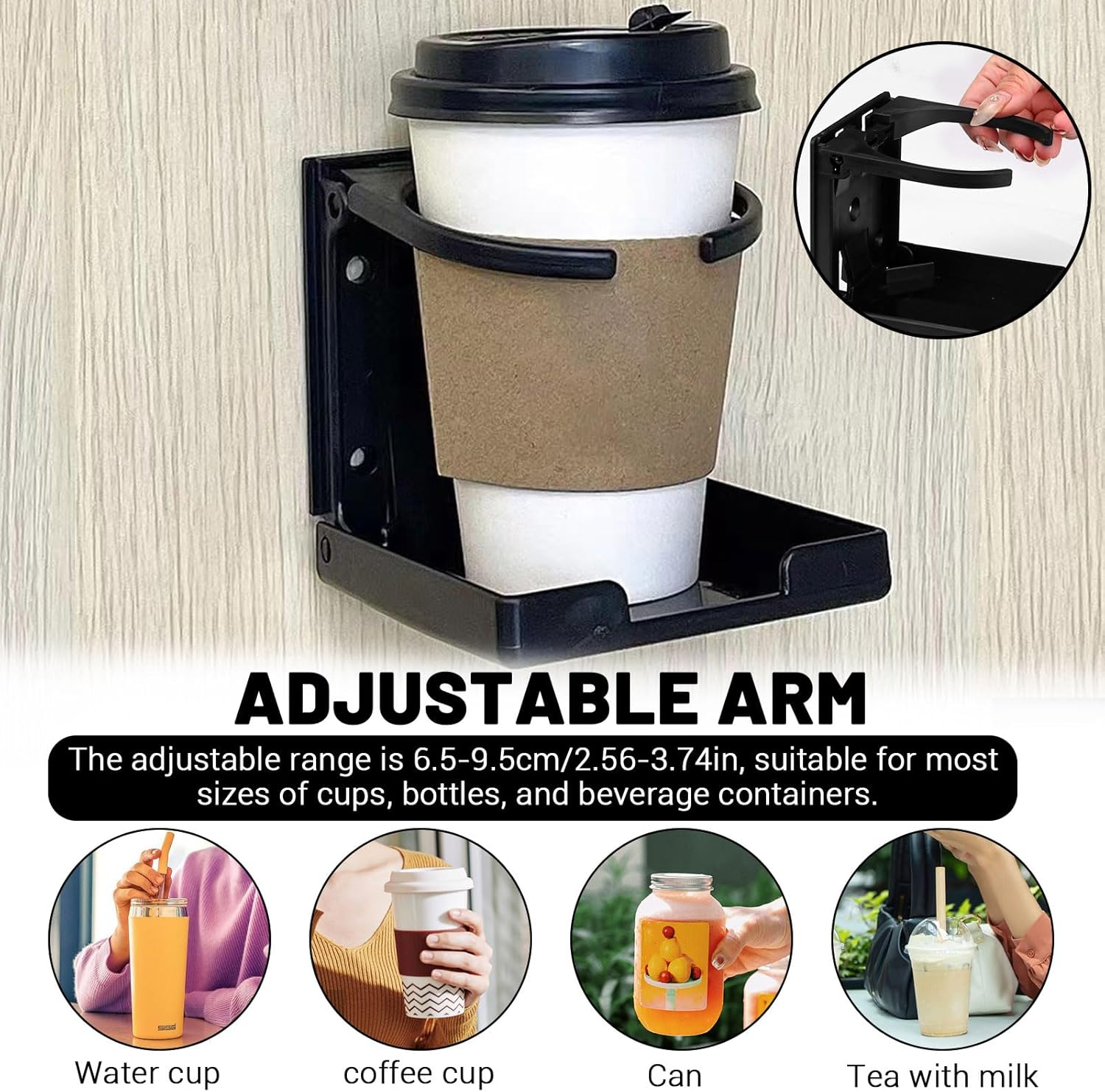 2PCS Folding Cup Holder, Adjustable Car Cup Holders, Cup Holder Fits Cups within 100Mm Diameter, Multifunctional Boat Cup Holders, Boat Accessories (Black) image number 3