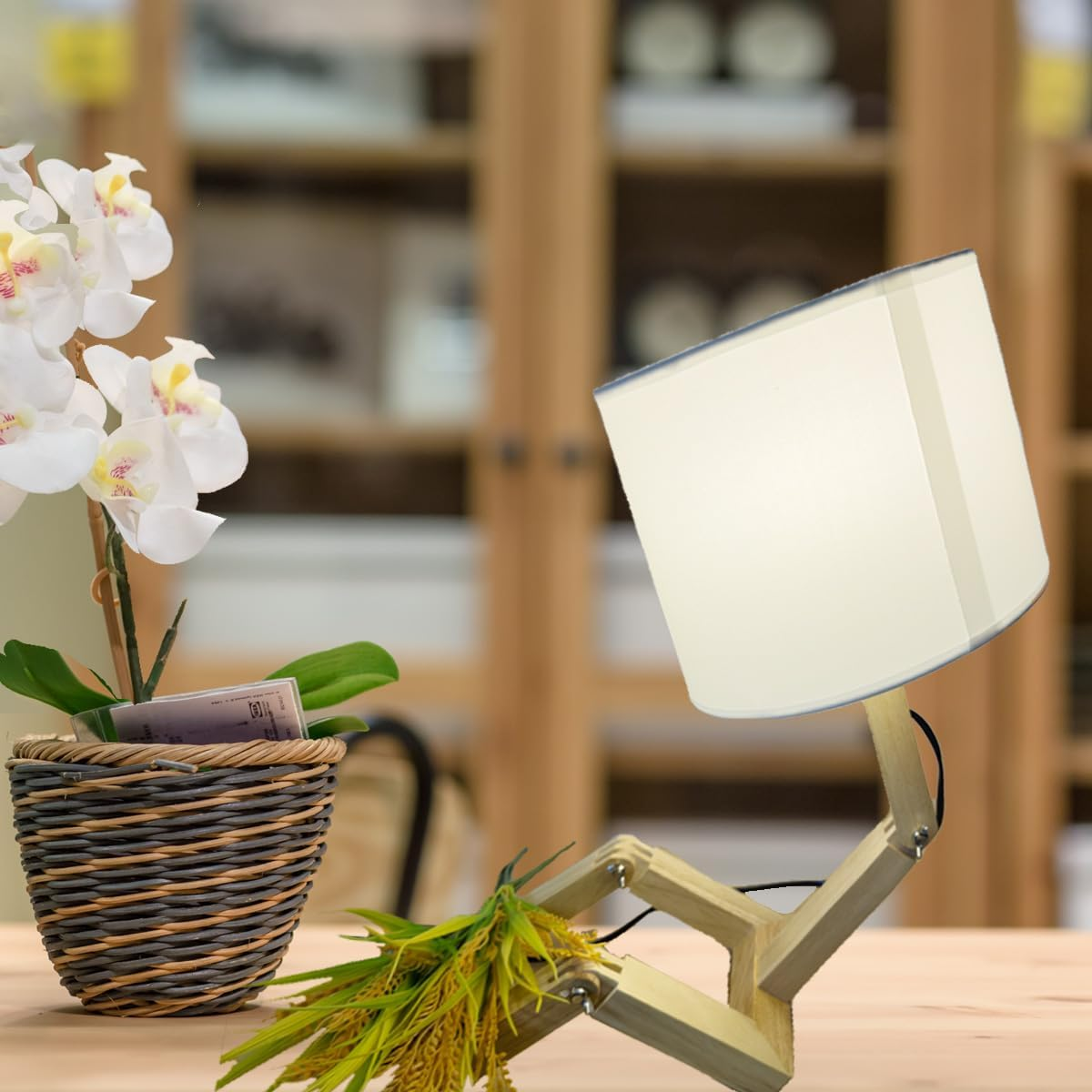 Cute Desk Lamp,Wooden Robot Table Lamps for Bedroom,Adjustable Head Unique Bedside Fun Funky Person Lamp for Home,Dorm Room,Kids Room,Office image number 1