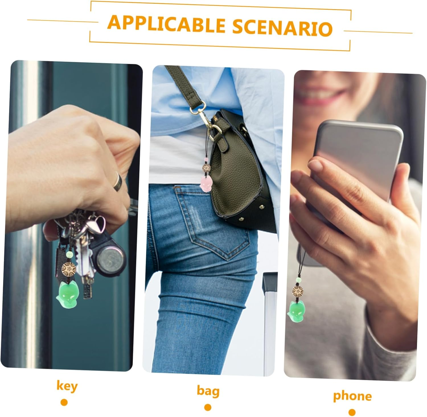 Homoyoyo 2 Pcs Jade Fox Pendant for Phone Bag Key Chain Chic Accessory Delicate Design Green and Pink