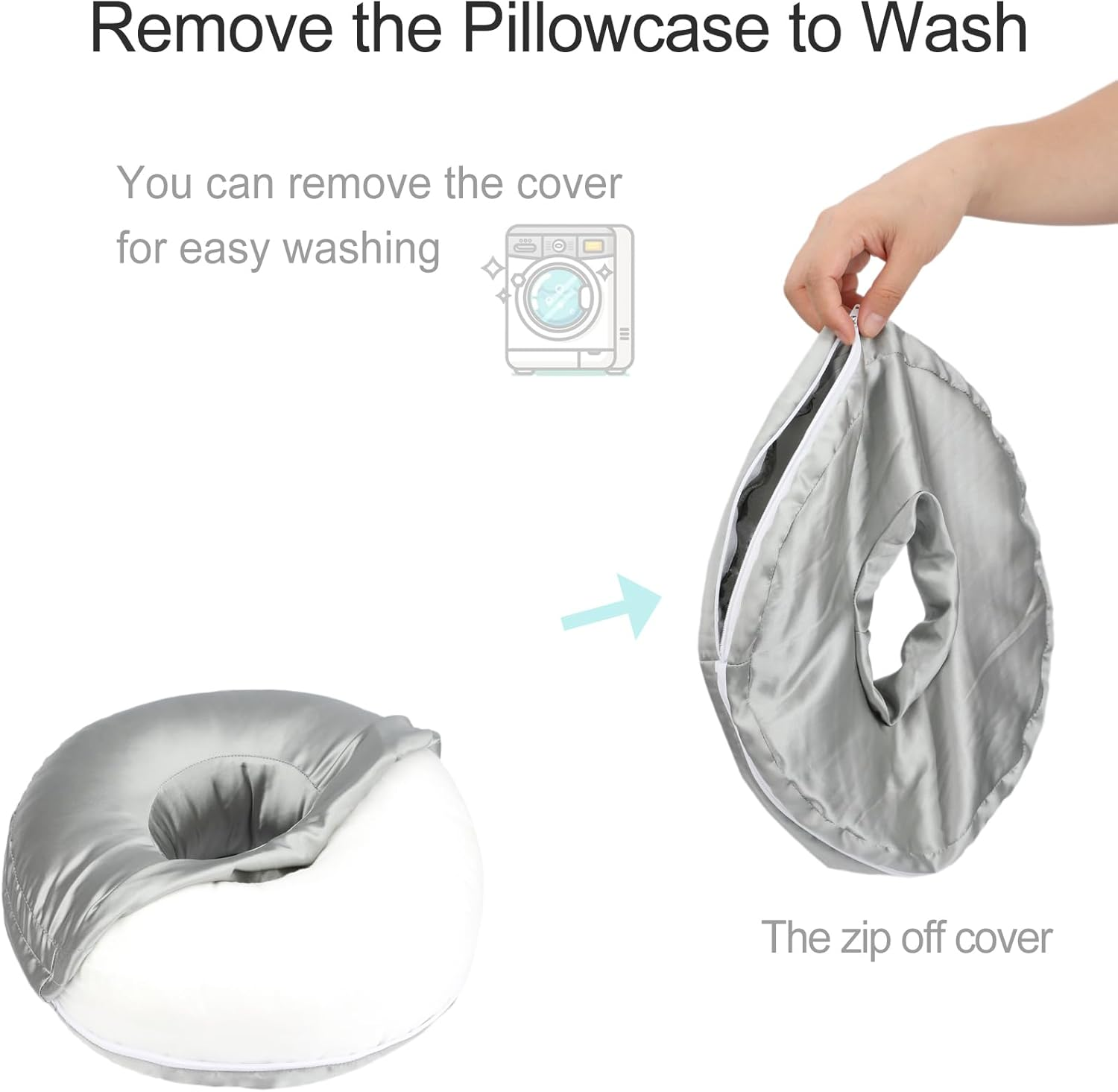 Silky Ear Piercing Pillow with Removable Cover Ear Hole Donut Pillows for Side Sleepers Ear Pain Relief Sleeping CNH Pressure Sore Ear Guard Satin Silver Gray image number 2