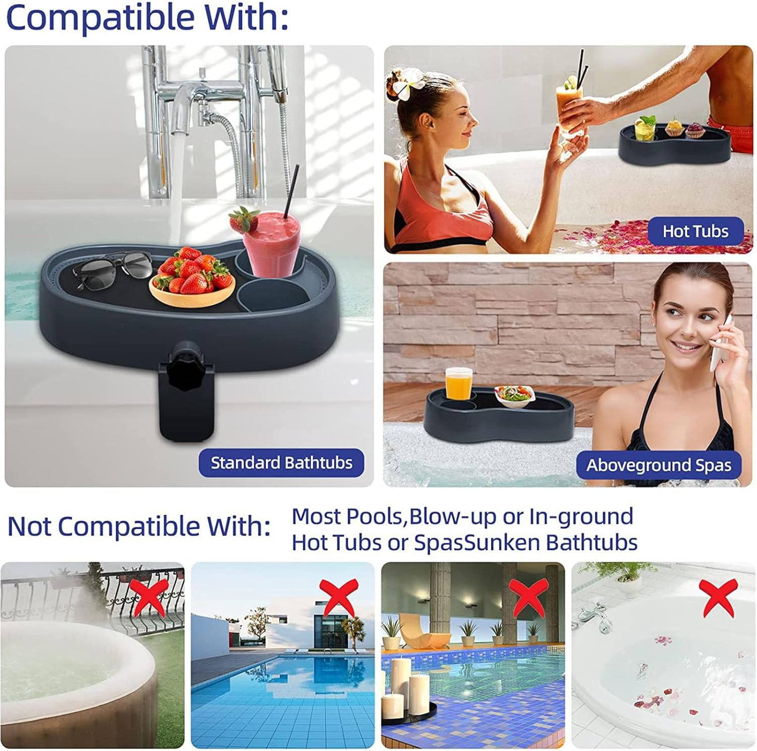 Hot Tub Table Tray, Adjustable Nonslip Hot Tub Tray Table Drink Caddy with Drink Holders, Inflatable Spa Pool Bathtub Hot Tub Table Tray, Adjustable Hot Tub Accessories Side Table image number 6