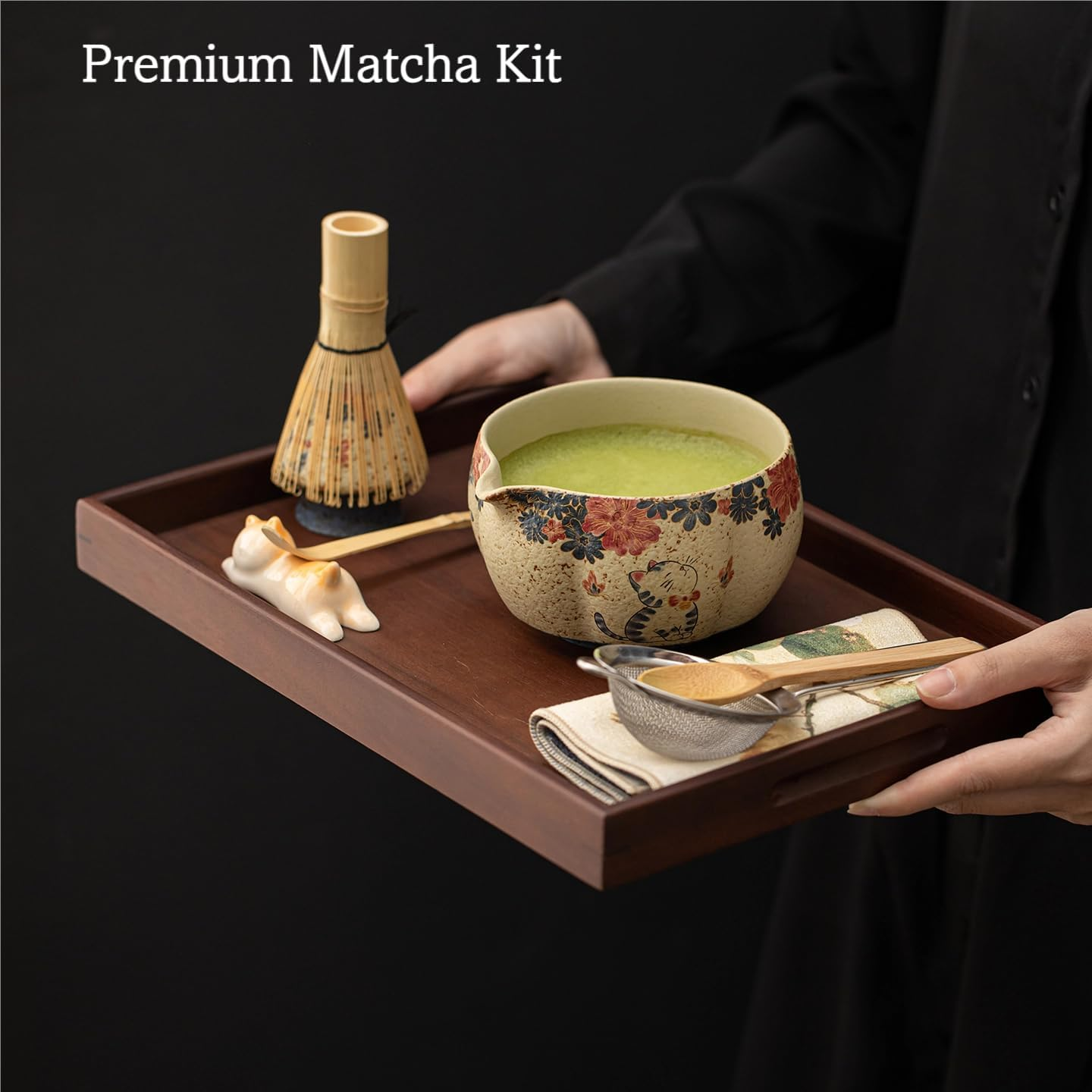 ECOMUSE Matcha Bowl Set, 18.6 OZ, Matcha Bowl Featuring Oriental Aesthetics with Handmade Ceramic Bowl, Ceramic Whisk Holder,Whisk,Scoop​, 4Pc Matcha Set for Lovers & Gift Giving image number 6