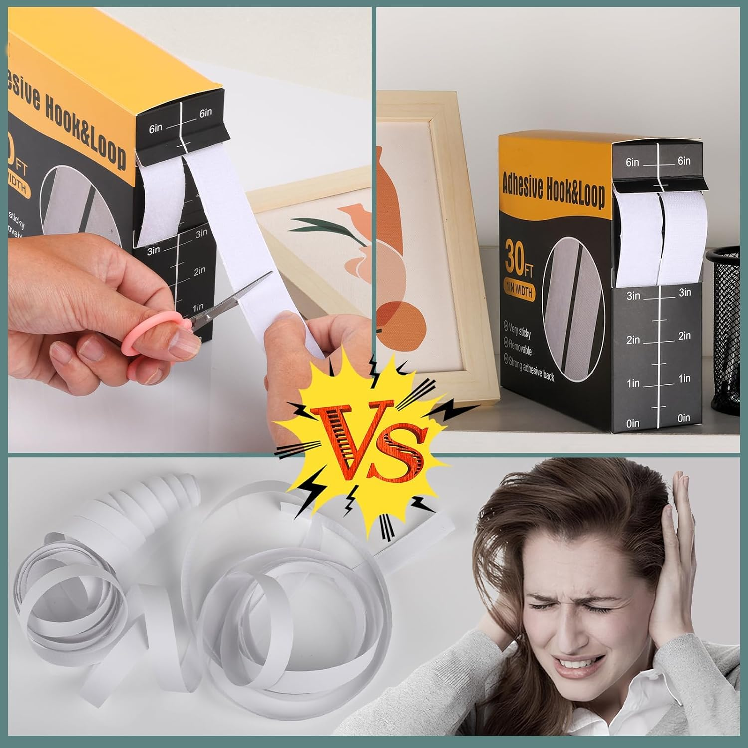 30Ft X 1 Inch Hook and Loop Strips with Adhesive, Double Rolls of Heavy Duty Self Adhesive Tape with Backing, Nylon Self Adhesive Tape for Home Office School and Crafting (2.5Cm*9M/1In*30Ft-White) image number 3