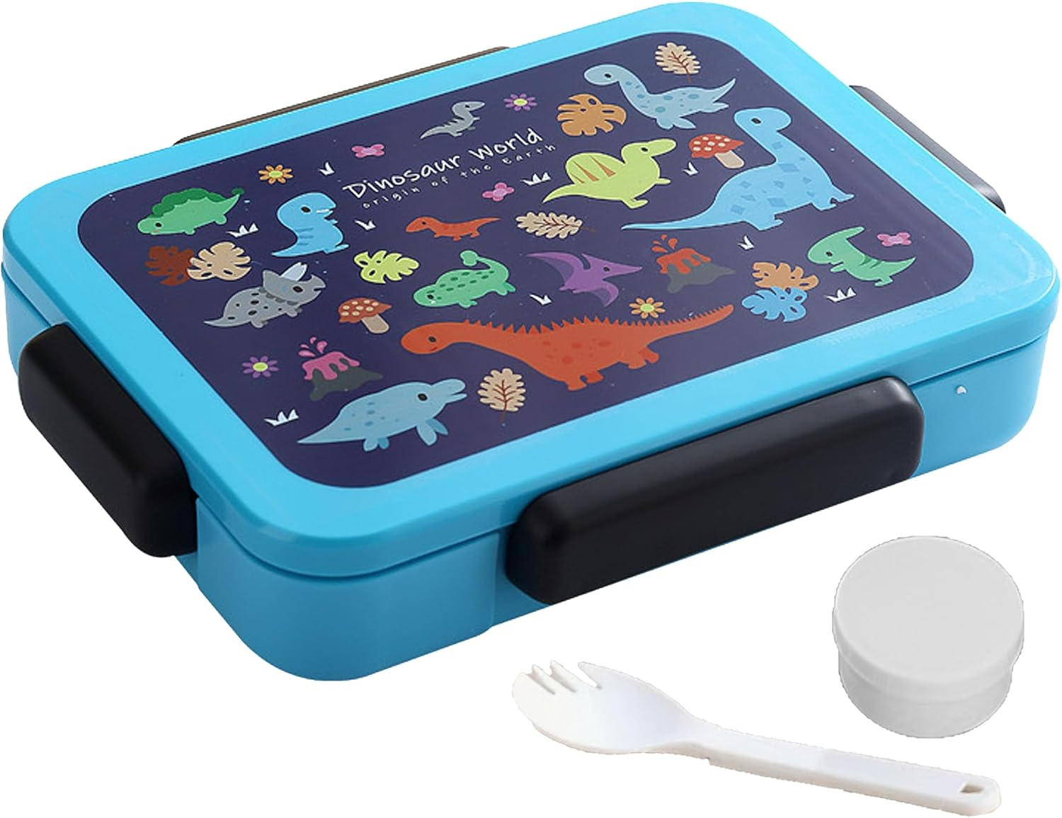 STRONGBERRY Kids Lunch Box, Healthy and Microwave - Safe, Dinosaur Parade, Purple Unicorn, Brown Bear Designs (Blue Dinosaur) image number 6