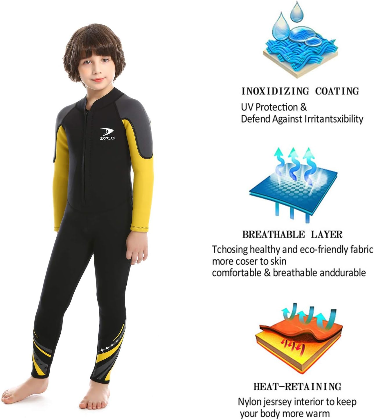 ZCCO Kids Wetsuit,2.5Mm Neoprene Diving Suit for Teens, Youth Boy'S and Girl'S One Piece Wet Suits Warmth Long Sleeve Swimsuit for Diving,Swimming,Surfing image number 4