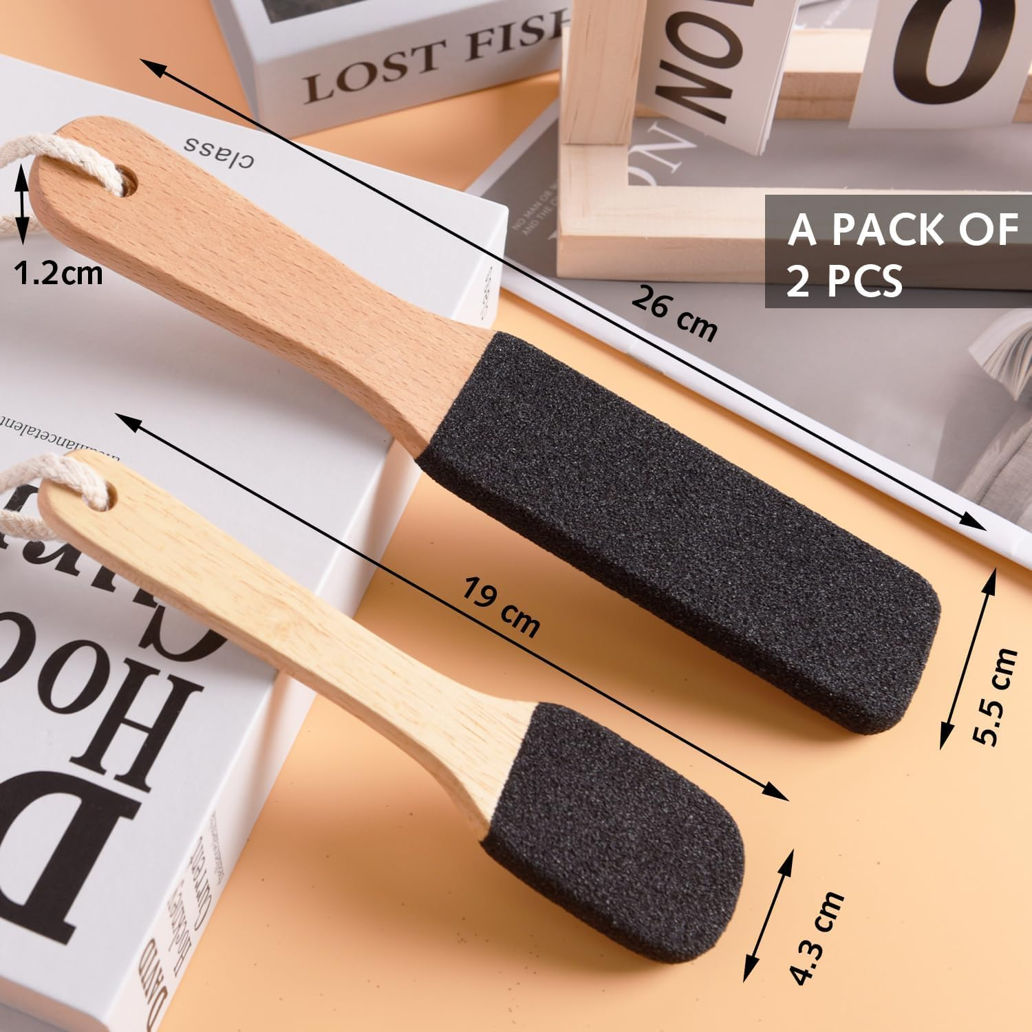 2 Piece Foot Files and Pumice Stone Set for Hard Skin - Premium Beech Wood & Silicon Carbide for Smooth Feet and Hands