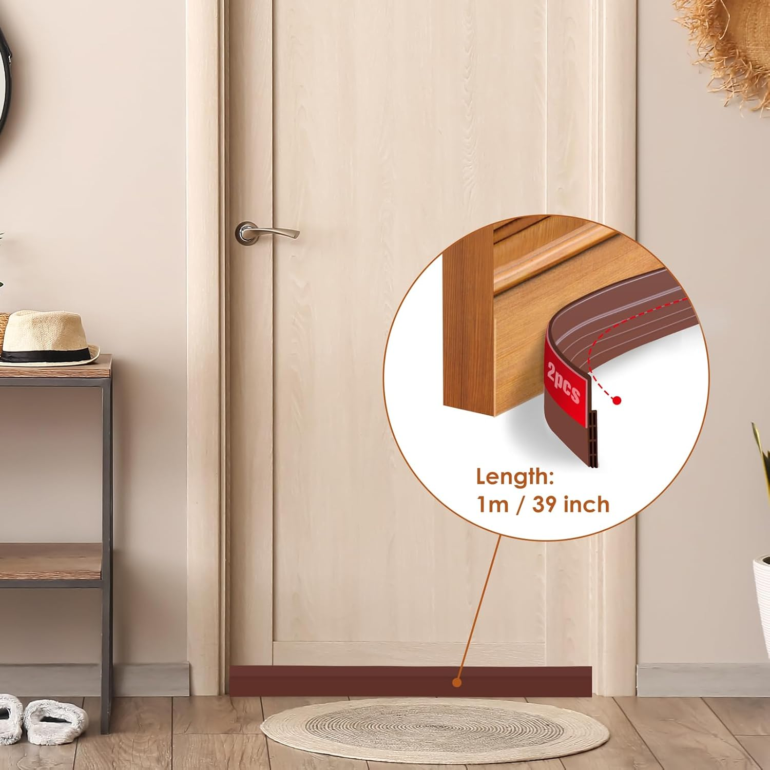 YOUSHARES Brown Door Seal - 2" Width X 39" Length Draught Excluder, Weather Stripping, Rubber Draft Sweep Stopper for Soundproof and Keep Warm (2 Packs) image number 5