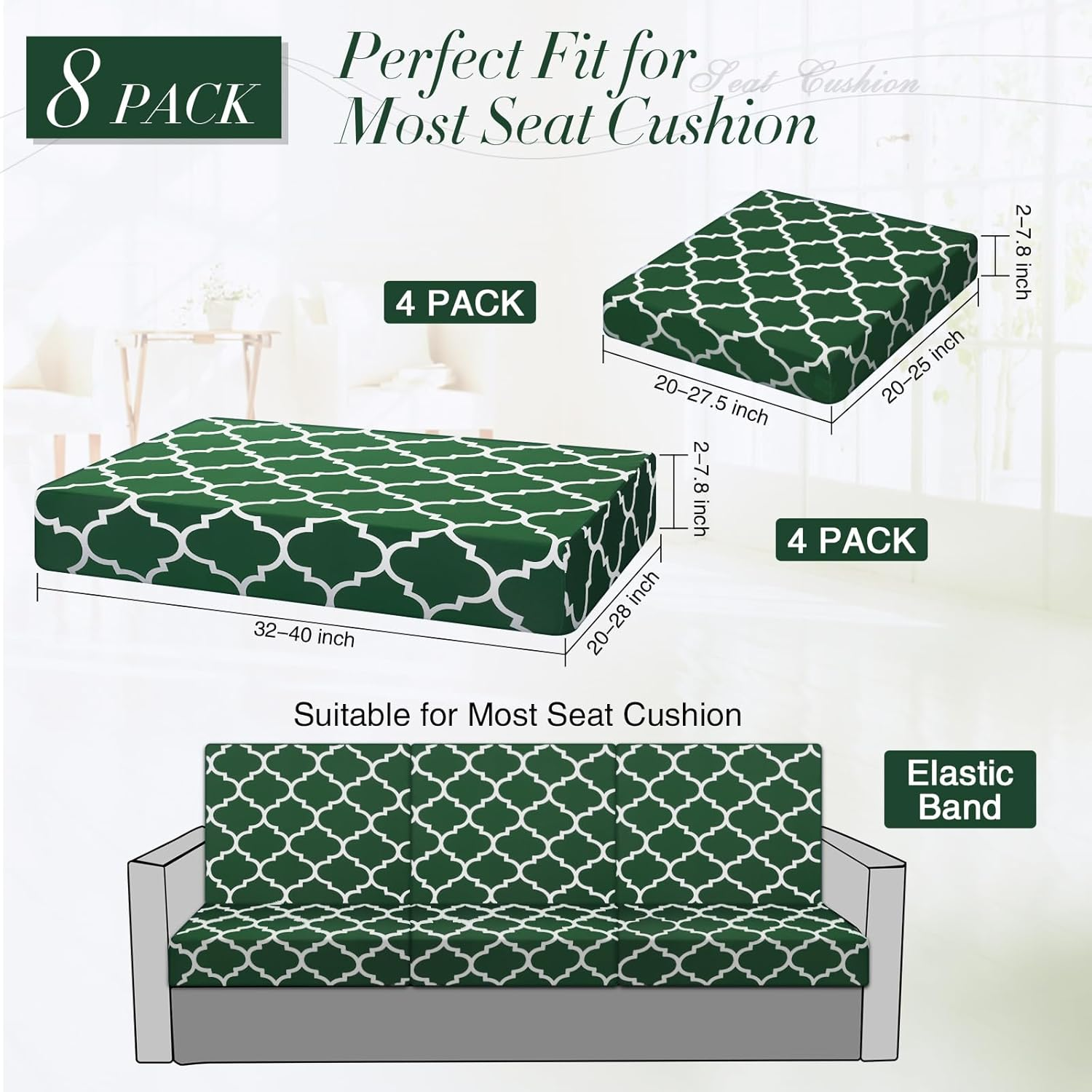 Newwiee 8 Pcs Stretch Patio Outdoor Cushion Covers Waterproof Replacement Sofa Couch Covers for 4 Backrests and 4 Cushions Washable Lawn Garden Seat Furniture Protector(Dark Green) - Navy Blue image number 3