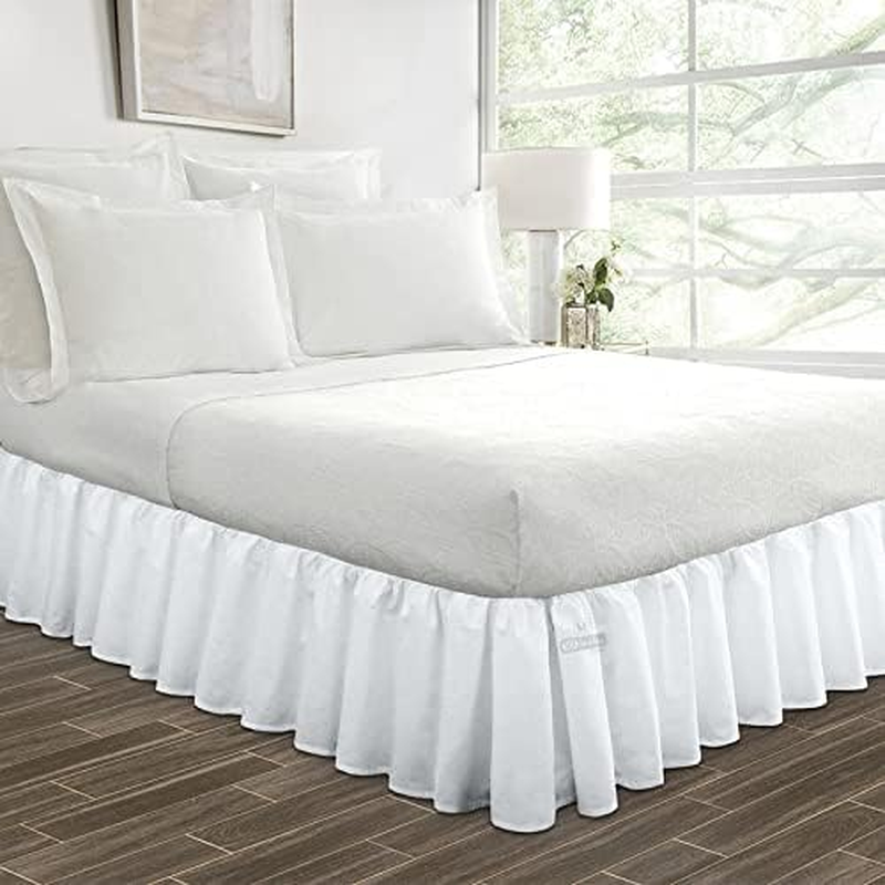 53Cm(21") Drop King-Single Size White Ruffled Bed Skirt Split Corner Pleated Style Easy Fit Easy Care Fade & Wrinkle Resistant-Cotton Micorfiber Made image number 2