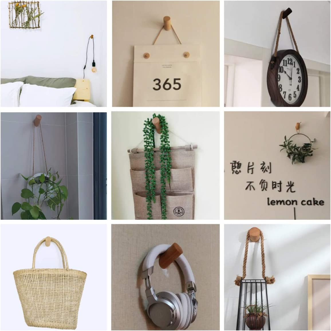 Homedo Wood Wall Hooks, Hat Hook, Wooden Coat Hooks Wall Mounted, Entryway Hat Rack, Decorative Hooks Single Organizer Hat Hanger Towel Rack Hook (R2.8 Beech-6Cm-6Pack) image number 3