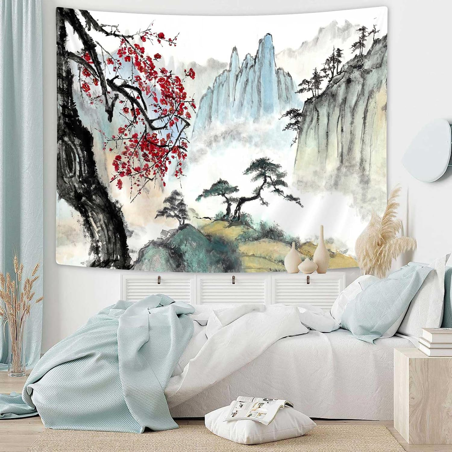 Bcsewcg Japanese Cherry Blossom Anime Wall Tapestry, Nature Landscape, Aesthetic Wall Art for Bedroom, Living Room Home Decor image number 4