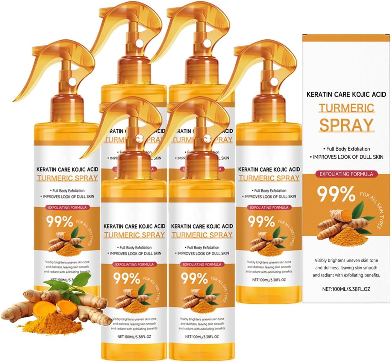 Peel Shot Keratin Care Turmeric Spray, Turmeric Exfoliating Spray with Retinol, Gentle Moisturizing, Nourishes the Skin, for Face and Body, Peeling Solution Skincare All Skin Types (6PCS) - 2Pcs image number 3