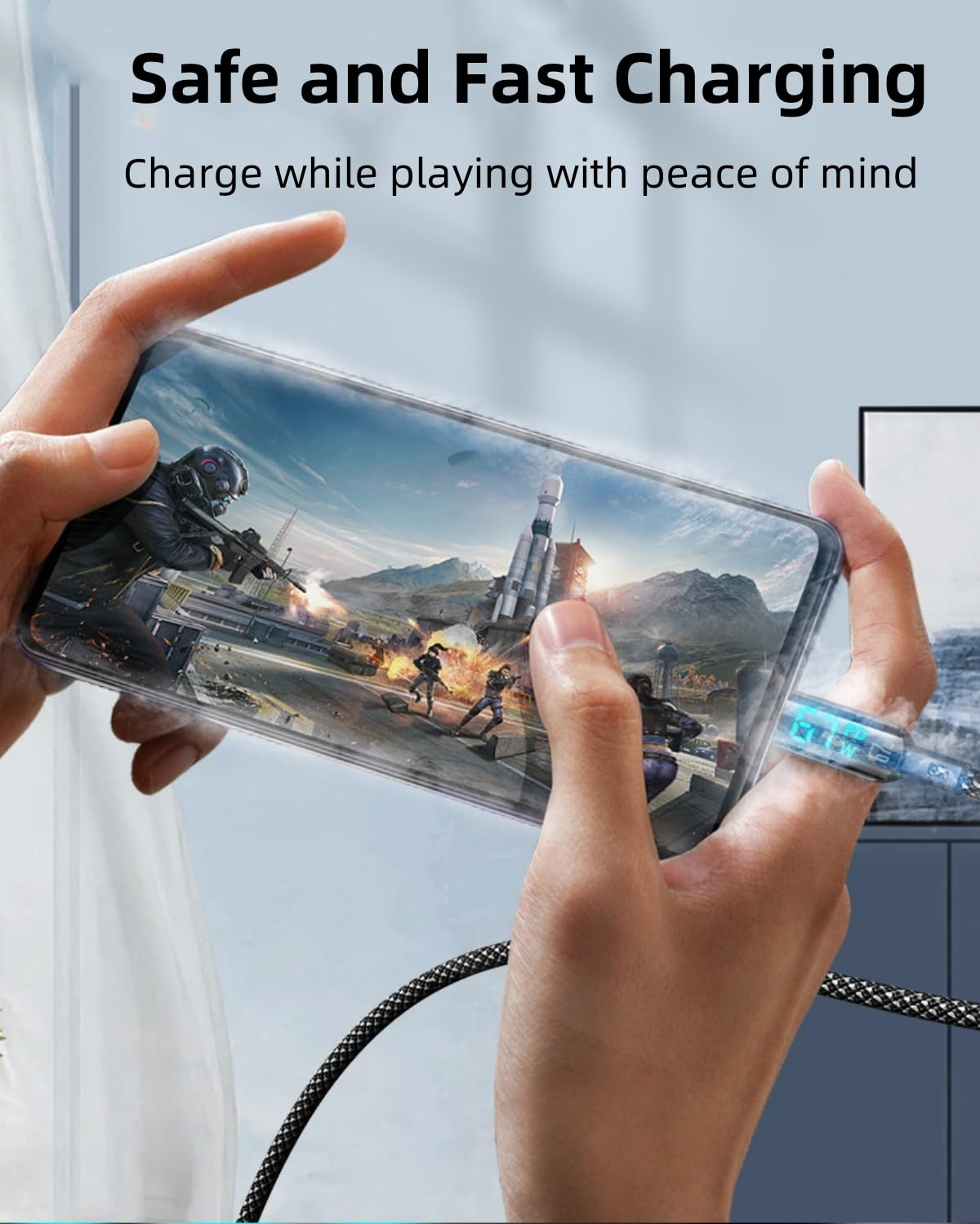 FOSION USB C Cable 100W，2-Pack 4FT USB a to C Cable Fast Charging Cable with LED Display, 480Mbps High-Speed Transfer Nylon Braided USB Type C Cable for Iphone 15 Pro Max Plus, Galaxy S24 23 S22 image number 4