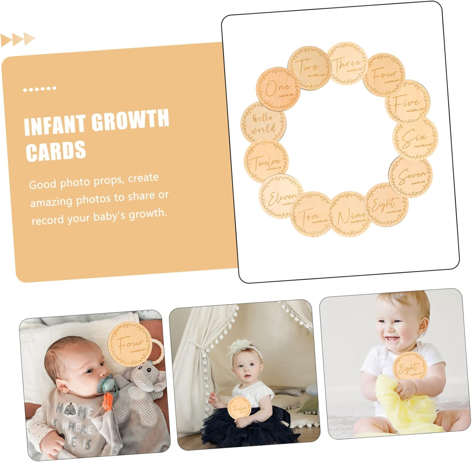 13Pcs Milestone Cards Wooden Carving Milestone Signs Photo Props for Newborns Love Newborn Gifts round Discs image number 5