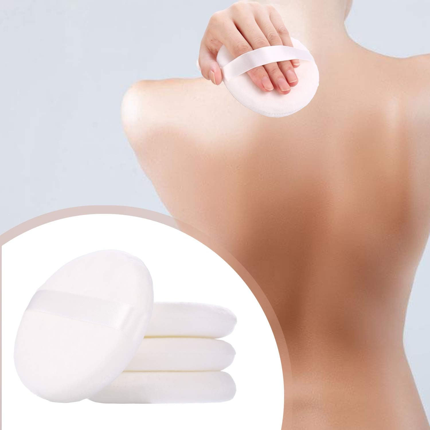 Large Loose Powder Puff, 4.13 Inch Ultra Soft Velour Body Puff with Ribbon - 2Pcs, White, Round image number 6