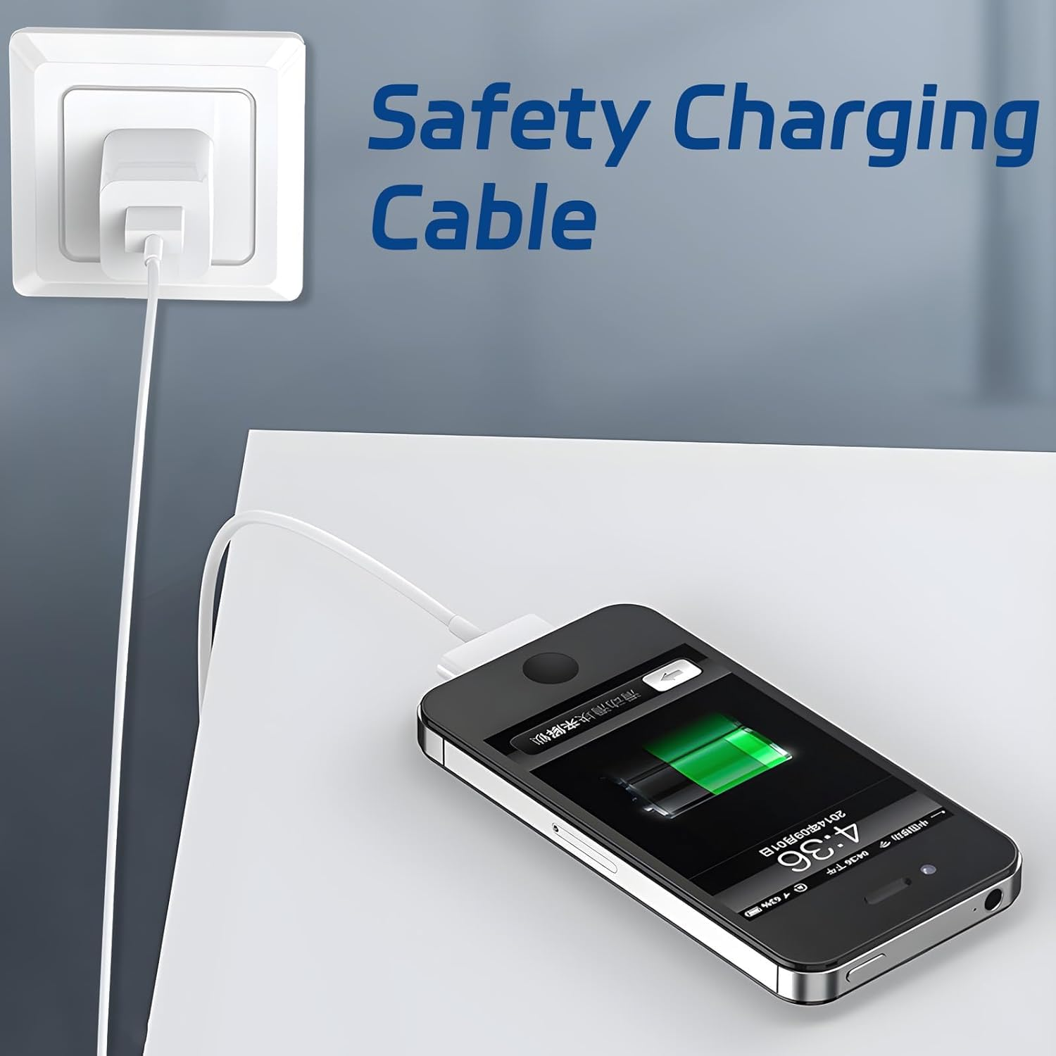 30 Pin Charger Cable, Compatible with Iphone 4/4S/3G/3Gs, Ipad 1/2/3, Ipod Classic/Nano/Touch - Old Ipad Charger, Ipod Charger Cable, Sync & Data Cable (1M)