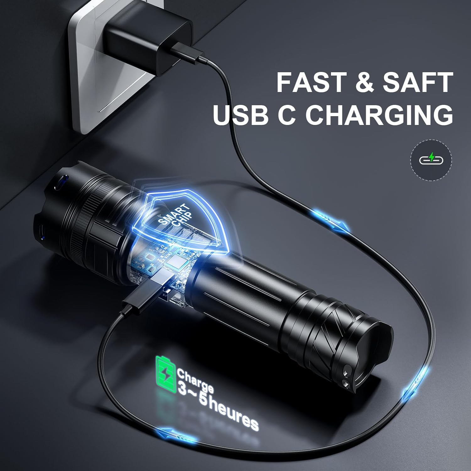 Rechargeable Flashlights 2000 High Lumens Single One Mode Super Bright, High Powered LED Flashlight USB C, High Beam 3280 Ft Long Lasting Powerful Heavy Duty Strong Flash Light for Security Hiking image number 6