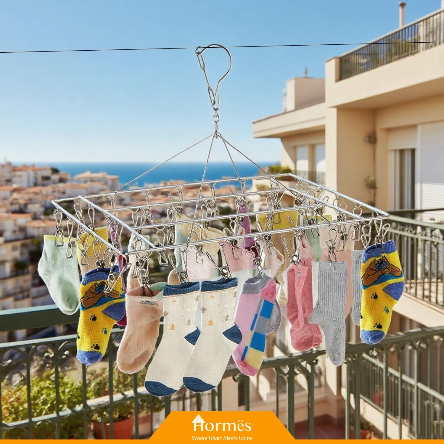 Stainless Steel Clothes Drying Rack with 50 Pegs, Underwear Dryer Hanger with Windproof Hook, for Drying Socks, Bras, Lingerie, Towels & Scarves, Laundry Accessories for Outdoor & Indoor Use image number 3