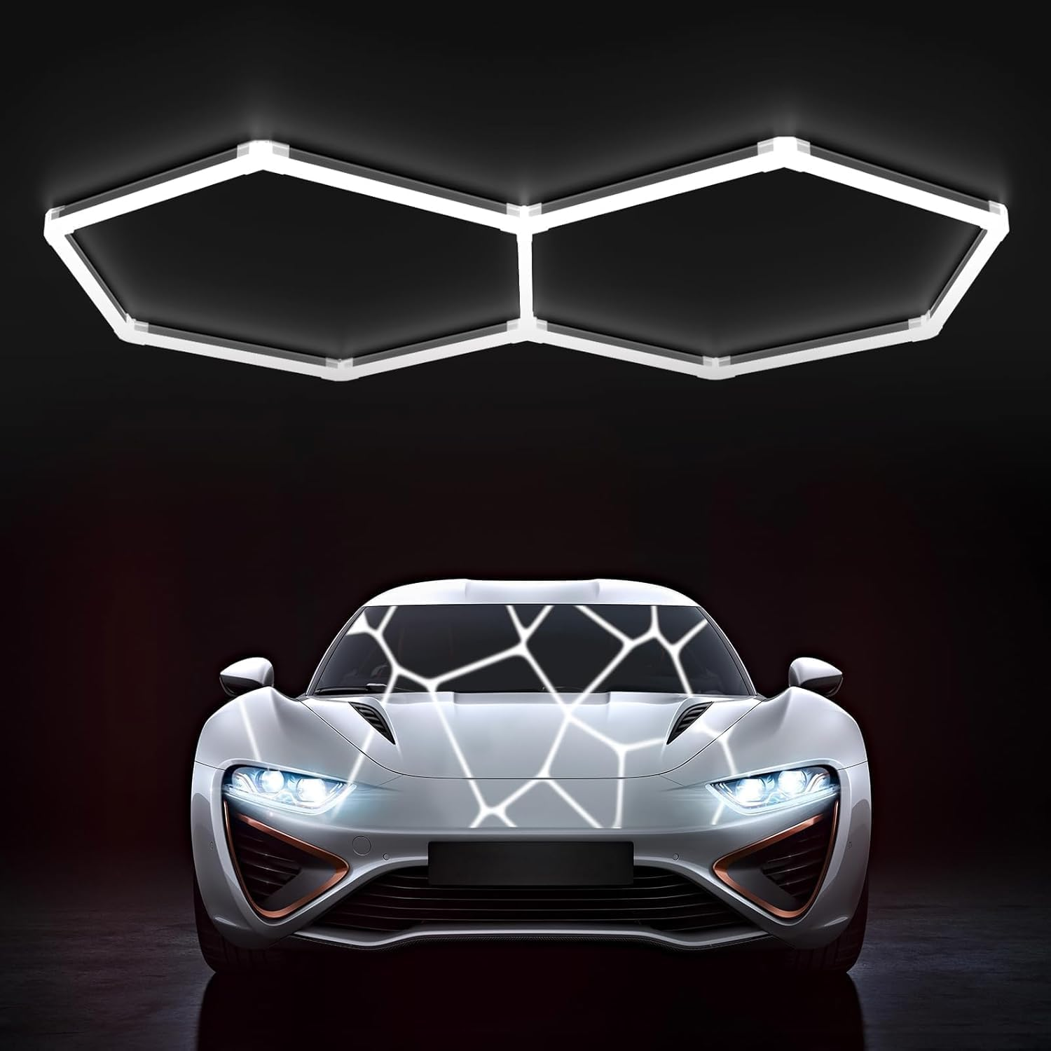 Hexagon Garage Lights LED Super Bright 6500K Honeycomb Hexagon Ceiling Shop Light Fixture for Hex Wall Mount Lighting for Garage Workshop Barbershop，Gym Home