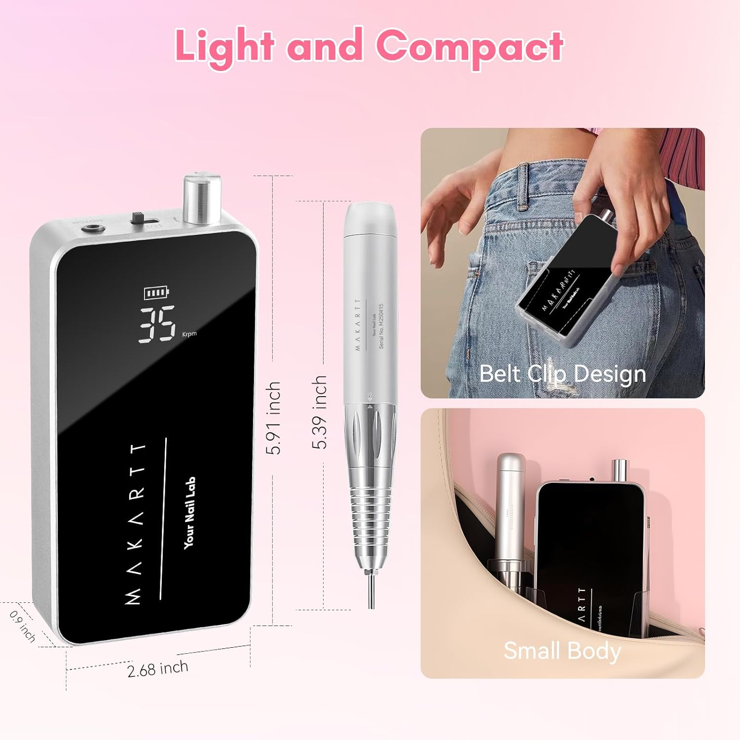 Makartt Electric Nail Drill - 35000RPM Rechargeable Efile with Coreless Motor, Nouvella Portable Nail Filer Machine for Acrylic Gel Removal with Drill Bits Set, Black - Nouvella Purple image number 4