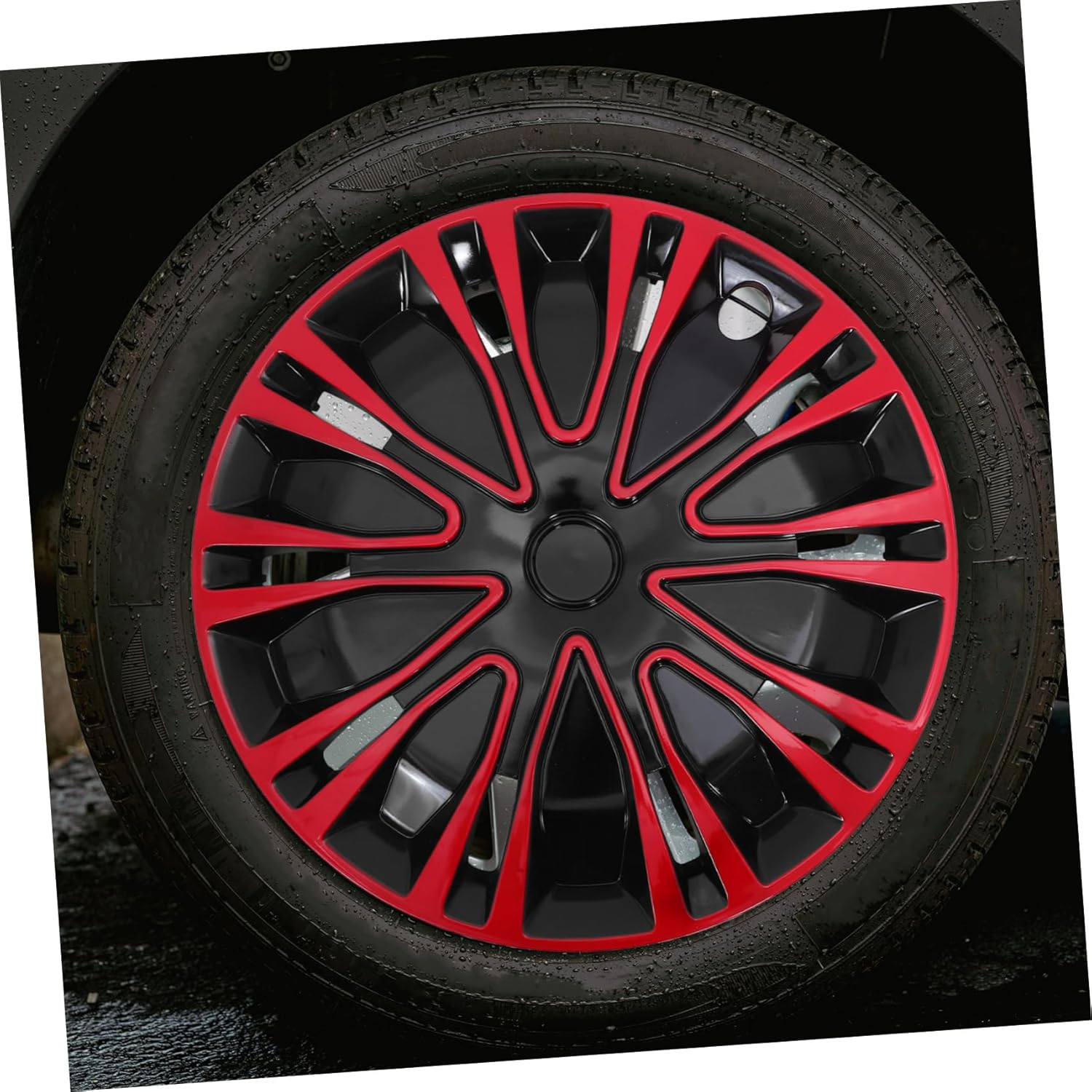 Mikinona 14 Inch Automotive Wheel Hub Caps 2-Tone Red Black Decorative Hub Covers Universal Fit for Car SUV Truck Rim Accessories image number 2