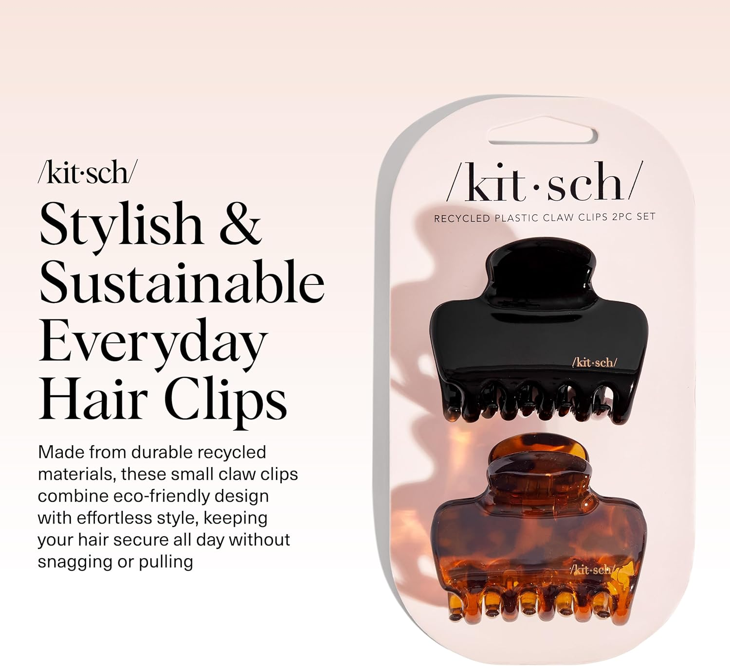 Kitsch Medium Claw Clips for Women - Strong Hold & Stylish Glossy Puffy Design Hair Accessories | Ideal for Girls and Women with Thick & Thin Hair, Half-Up or Full Updos - 2Pc Set, Black & Tort