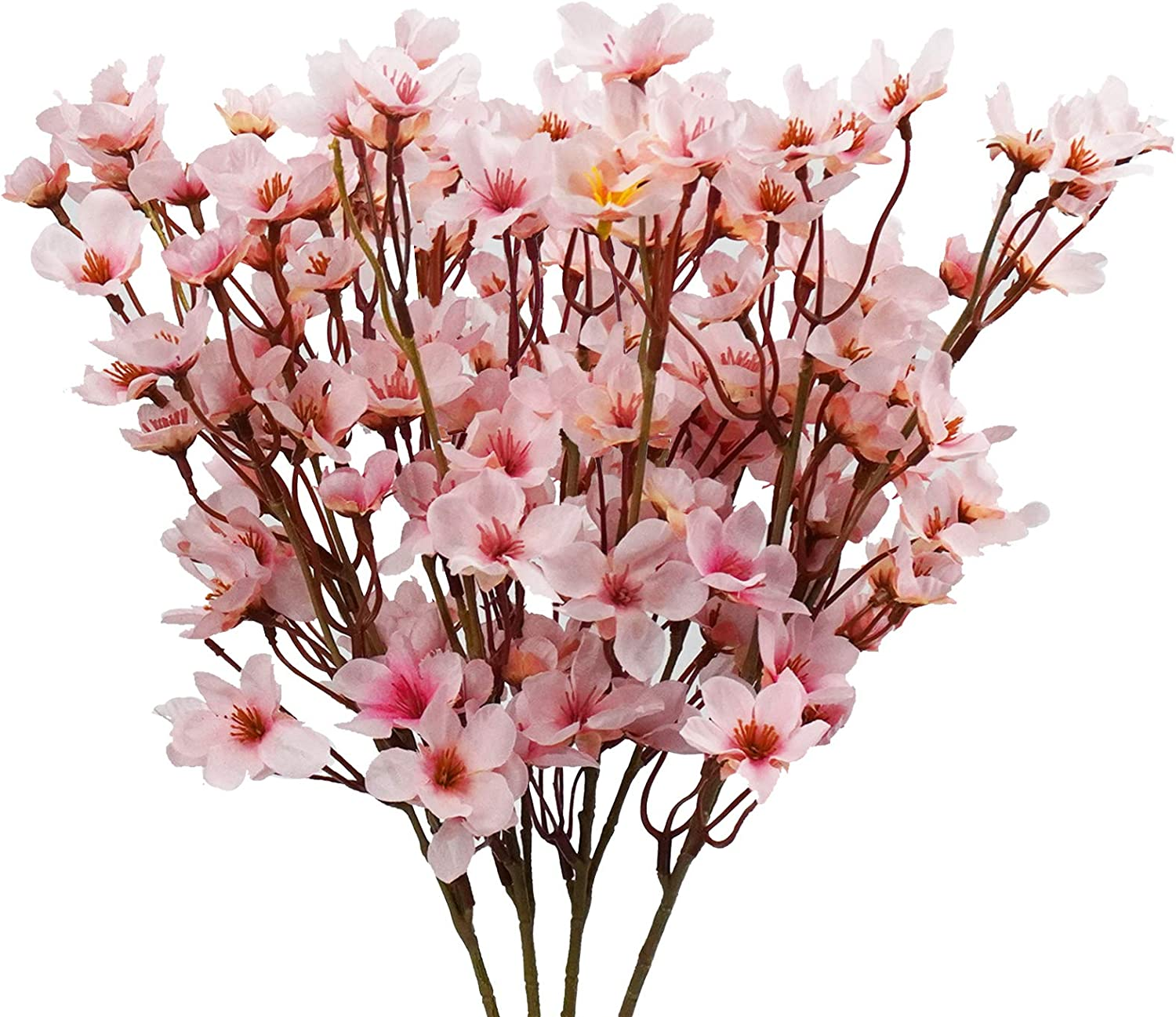 Uieke 4Pcs Artificial Cherry Blossom Flower, Silk Peach Flowers Fake Plants Arrangement for DIY Garden Home Wedding Party Decor Pink image number 3