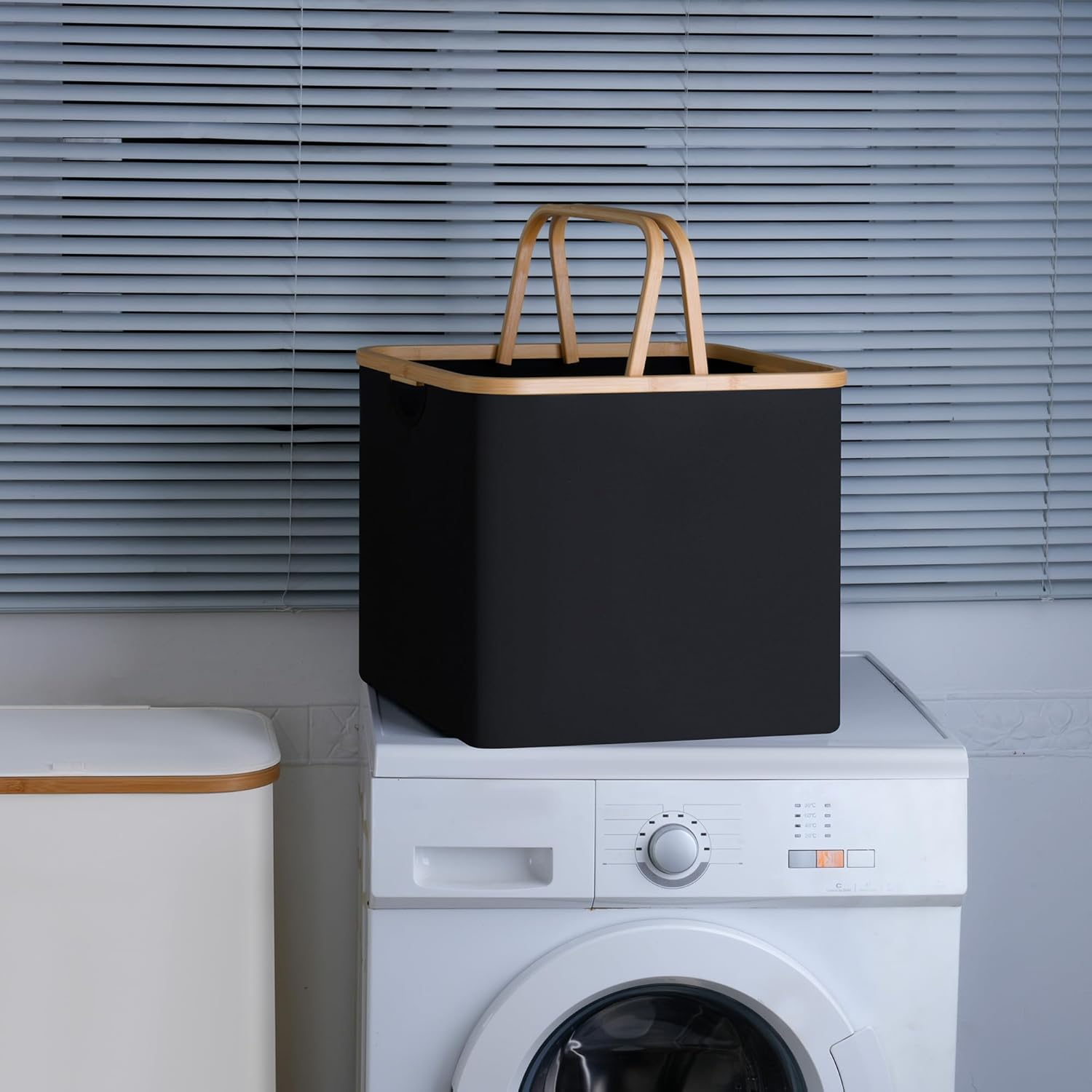 Iegrow 2-Pack Laundry Hamper with Bamboo Handle,60L Laundry Basket,Collapsible Laundry Baskets,Dirty Clothes Hamper for College Dorm, Family,Black image number 1