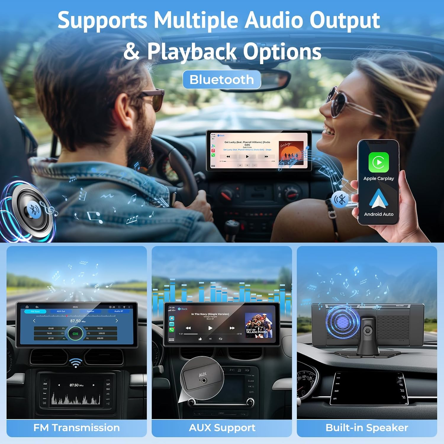 10.26" Carplay Screen for Wireless/Wired A-Pple Carplay,Android Auto and Mirror Link,Ips Car Play Touch Screen Car Stereo with Light Sensitive,Bluetooth Audio,Siri/G00Gle Assistant